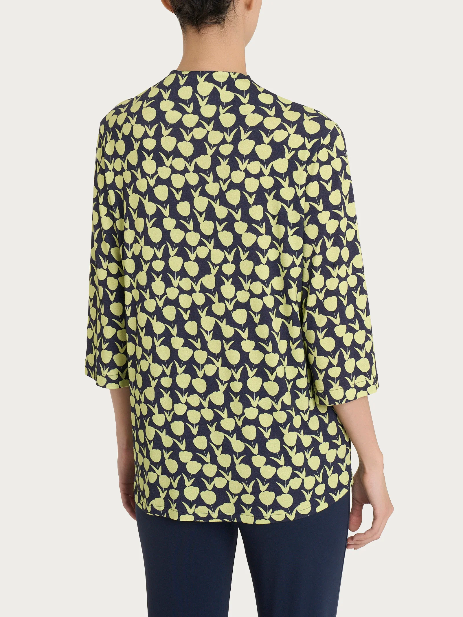 Maglietta con piega frontale e tulips pattern in jersey di viscosa Crêpe - Fant. Shadow Lime - Image 2