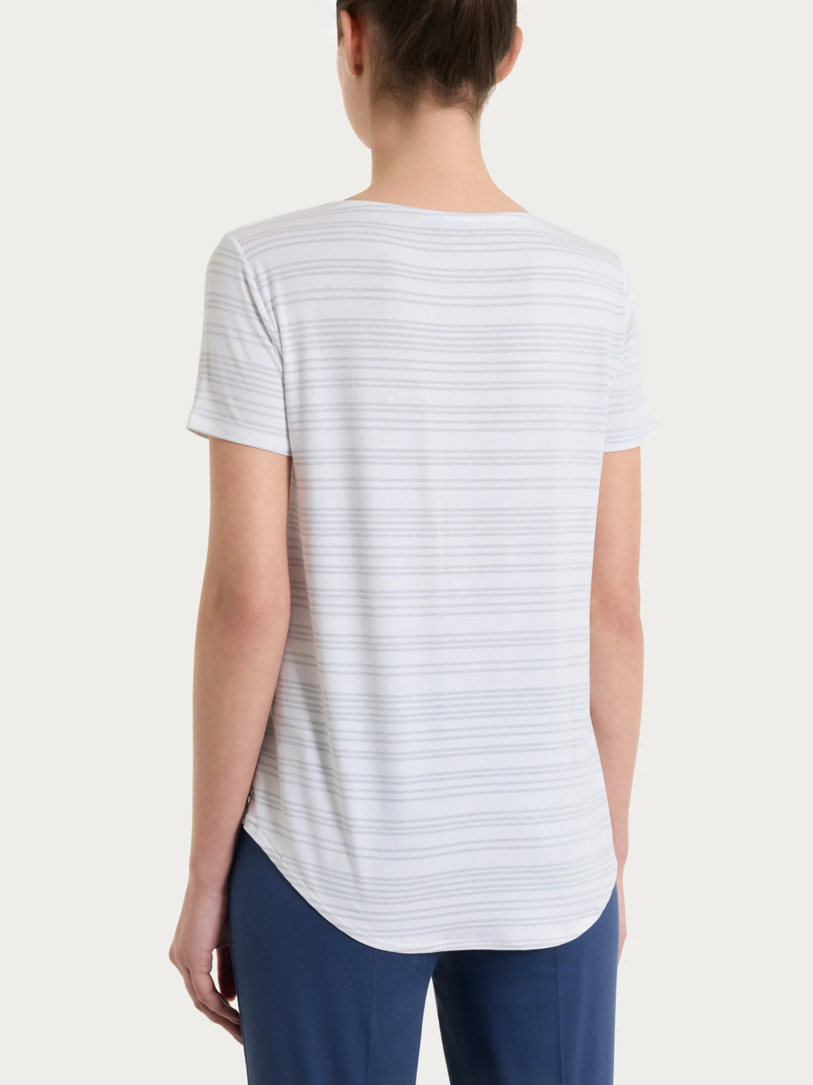 Maglietta con righe orizzontali alternate in Viscosa Summer e Lurex - Fant.White - Image 2