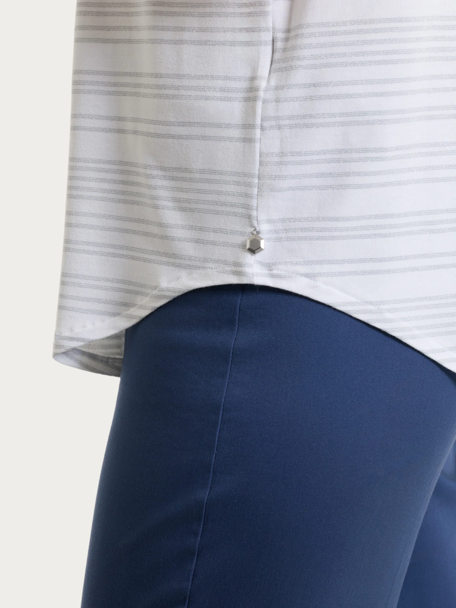 Maglietta con righe orizzontali alternate in Viscosa Summer e Lurex - Fant.White - Image 3
