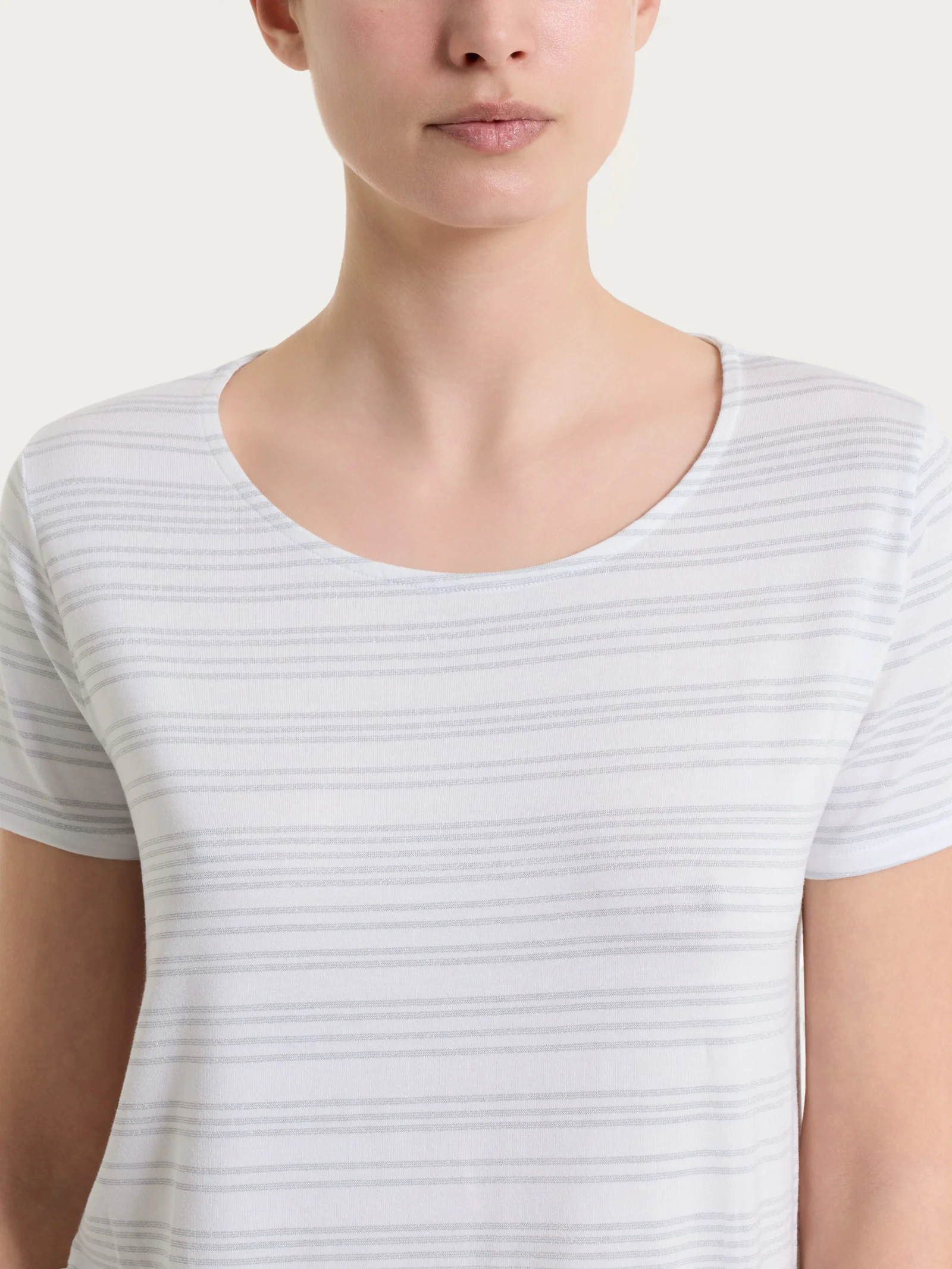 Maglietta con righe orizzontali alternate in Viscosa Summer e Lurex - Fant.White - Image 5