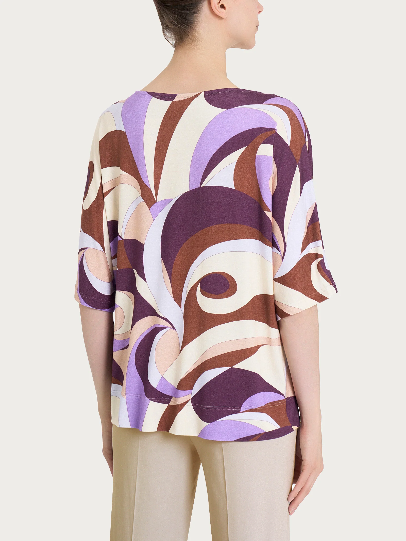 Maglietta con scollo a barchetta e waves pattern in Viscosa Summer - Fant. Plum Perfect - Image 2