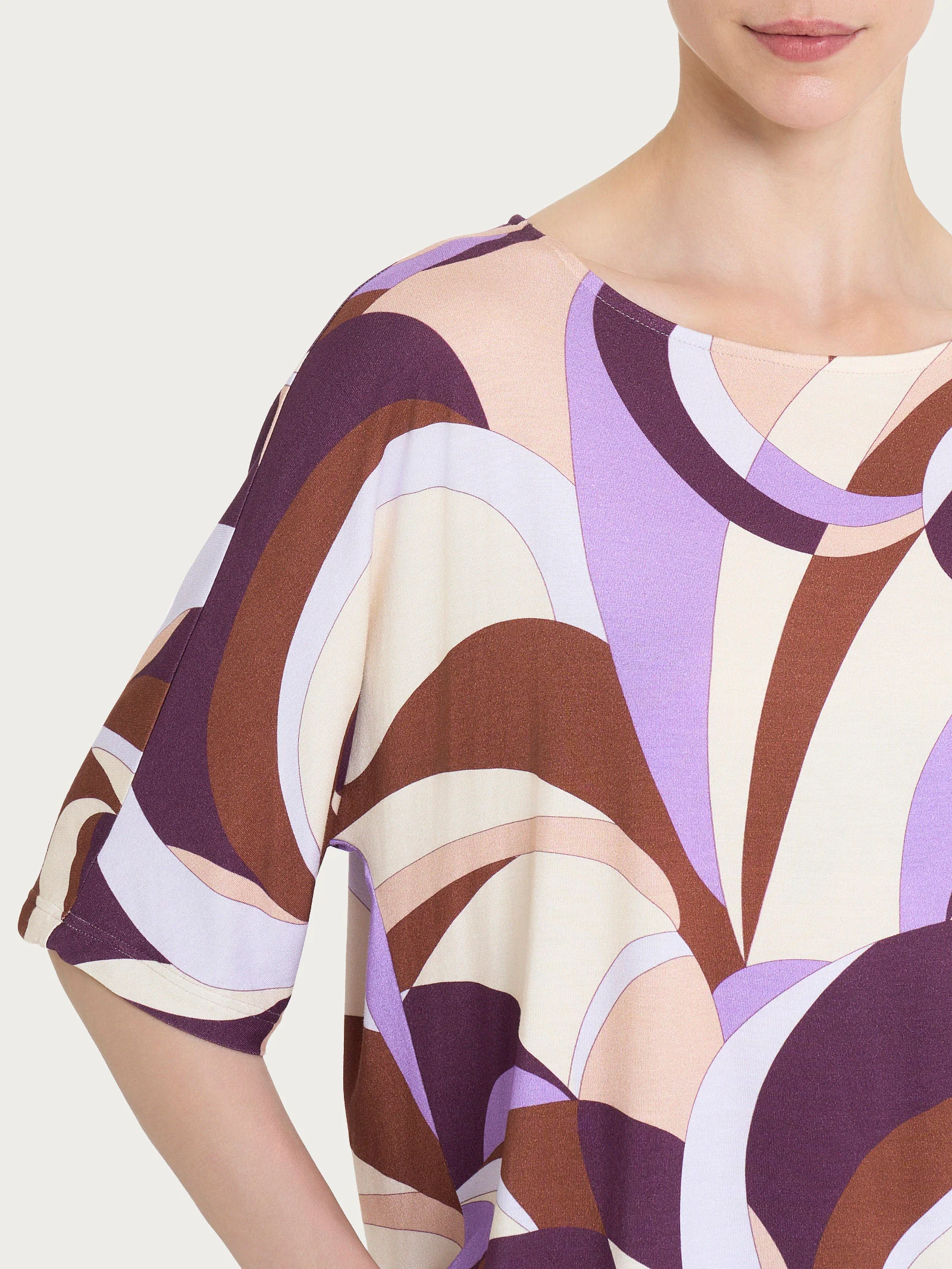 Maglietta con scollo a barchetta e waves pattern in Viscosa Summer - Fant. Plum Perfect - Image 3