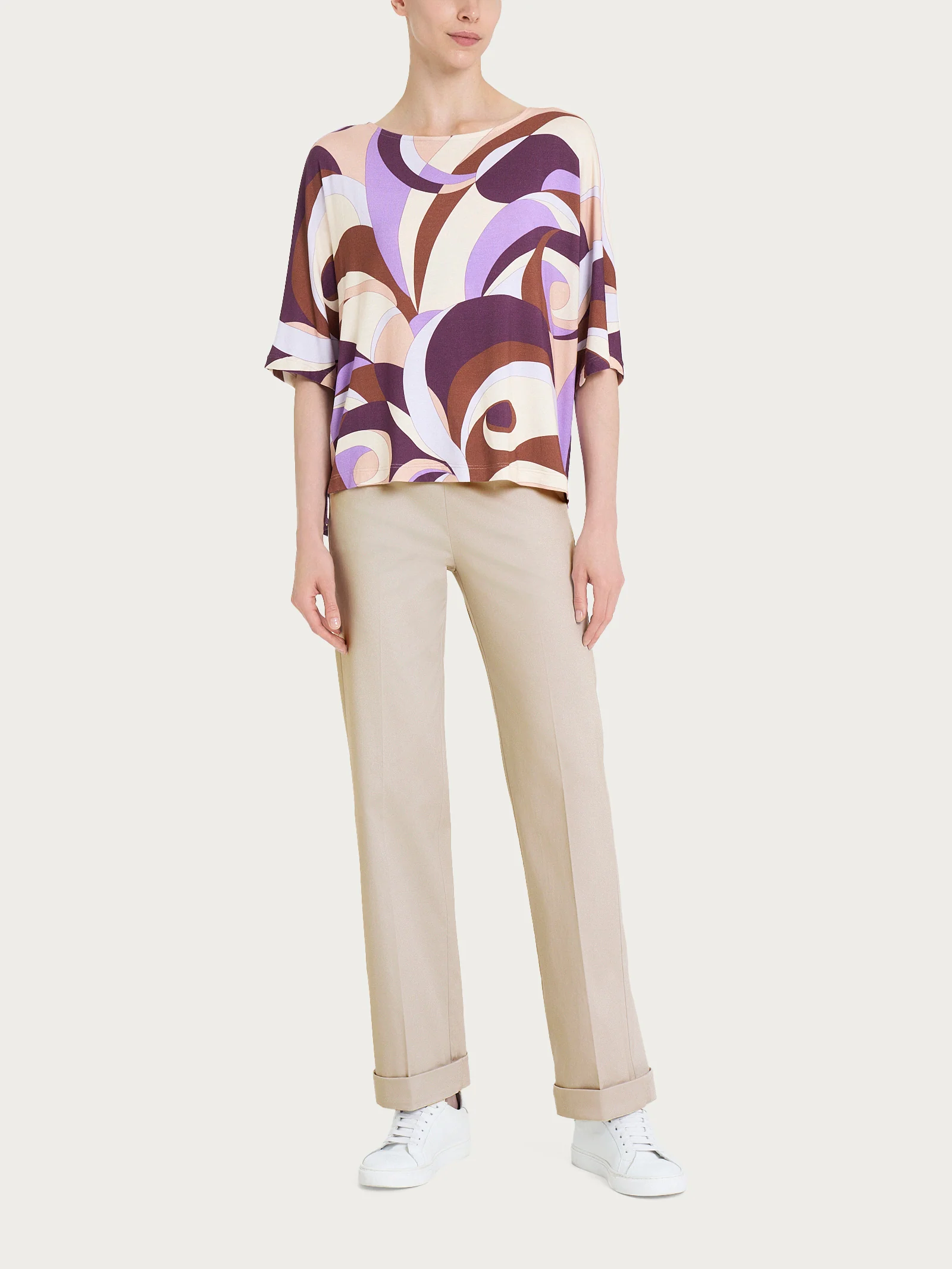 Maglietta con scollo a barchetta e waves pattern in Viscosa Summer - Fant. Plum Perfect - Image 4