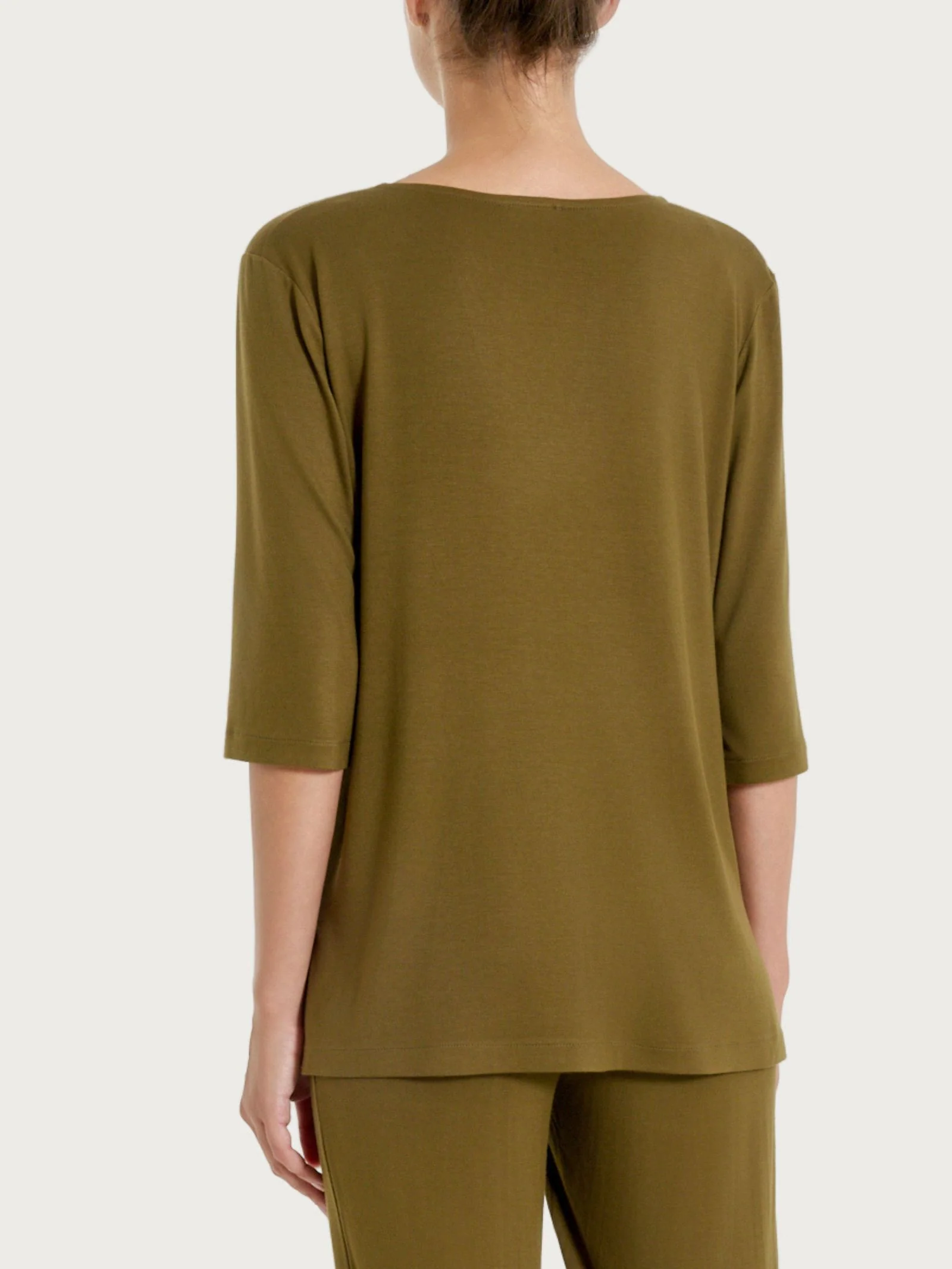 Maglietta con scollo a V e occhielli in Viscosa Summer  - Dark Olive - Image 2