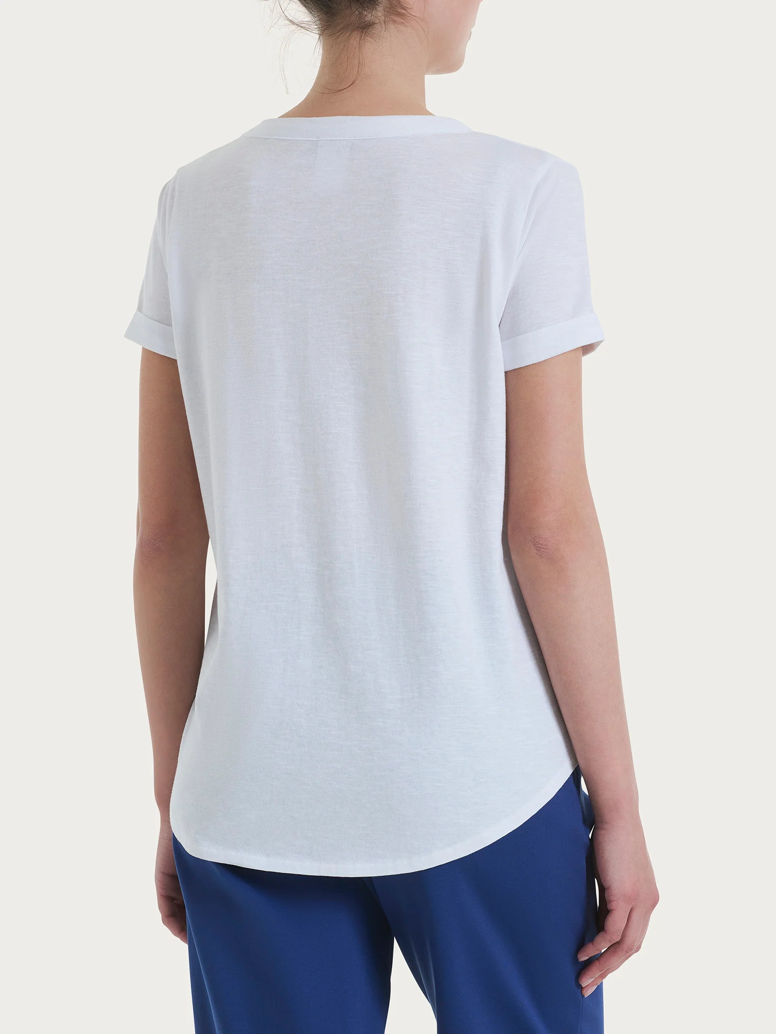 Maglietta con Scollo a V in slub jersey di cotone - Bianco - Image 2