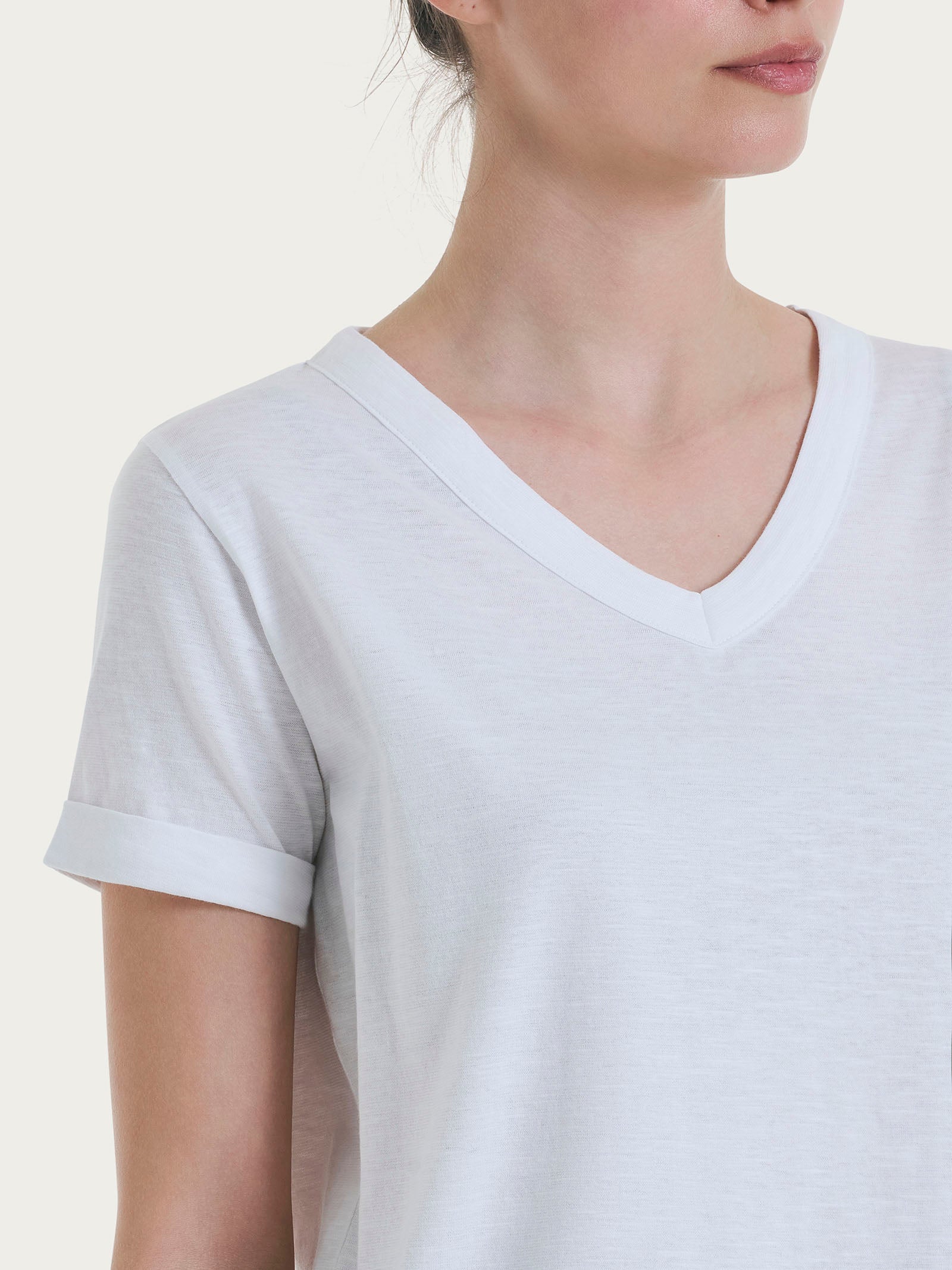 Maglietta con Scollo a V in slub jersey di cotone - Bianco - Image 3