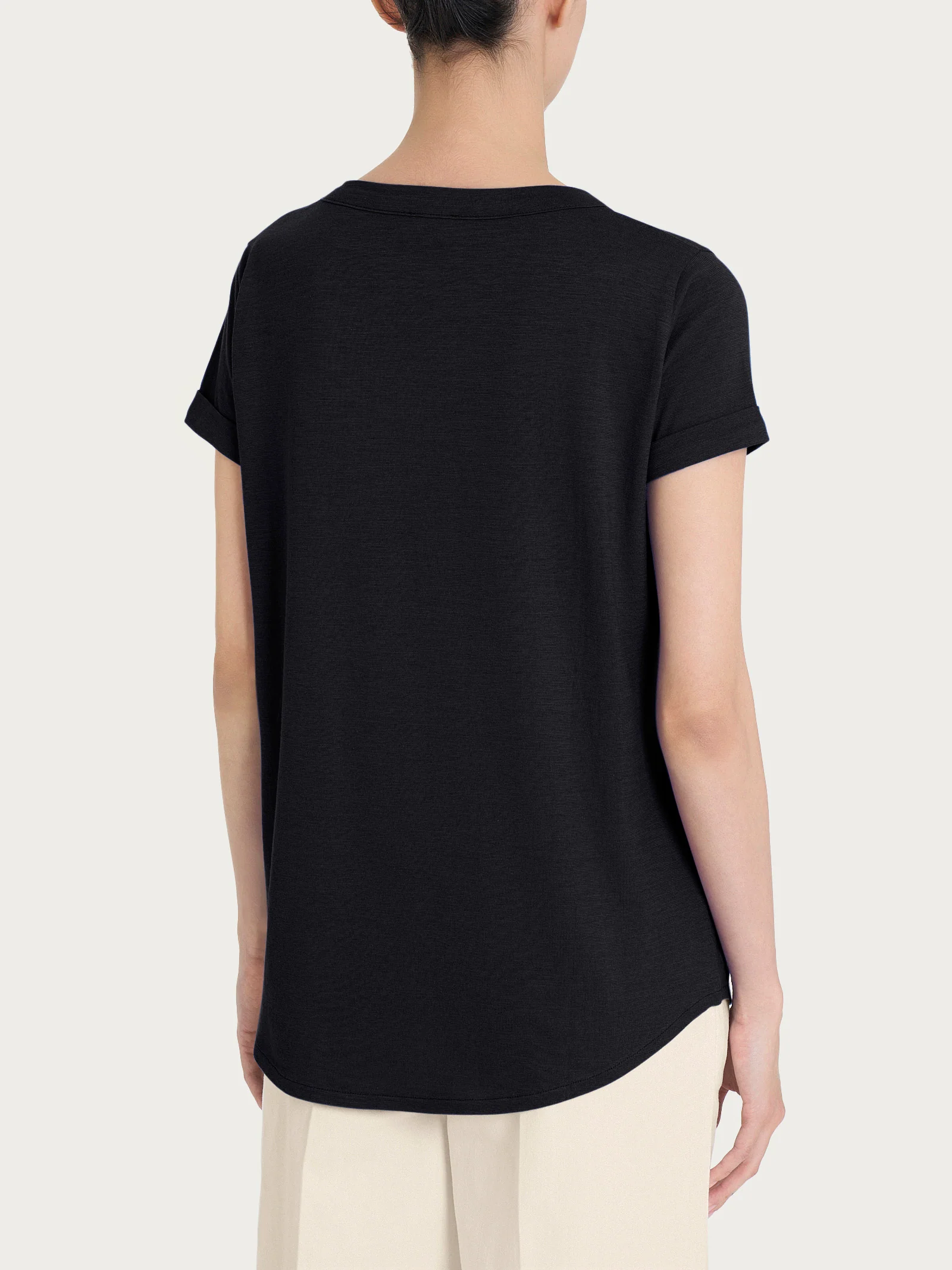Maglietta con Scollo a V in slub jersey di cotone - Nero - Image 2
