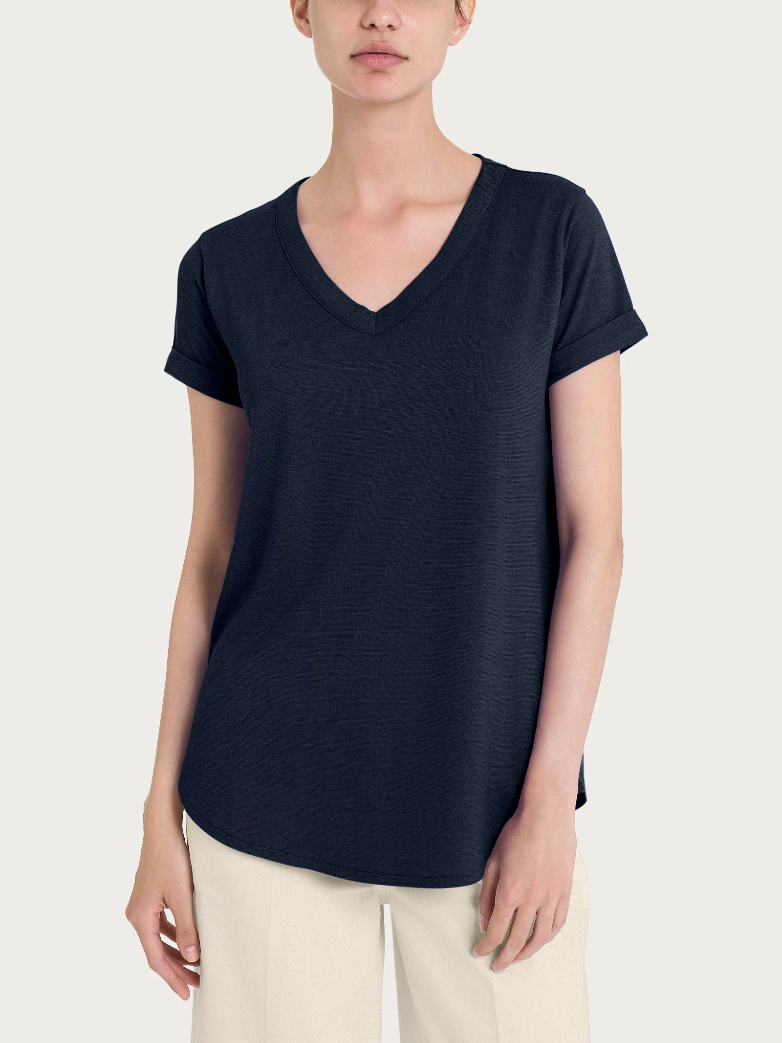 Maglietta con Scollo a V in slub jersey di cotone - Bleu - Image 4