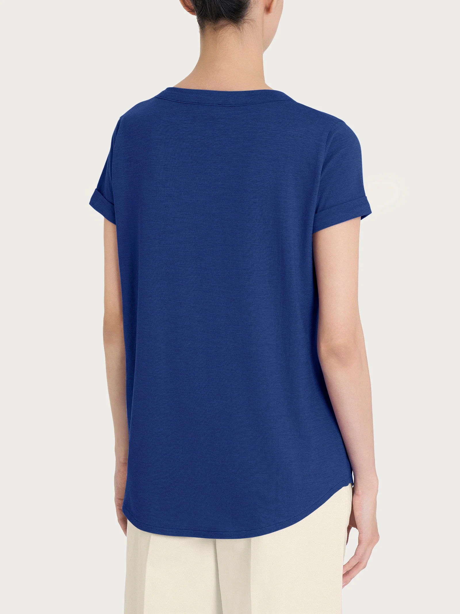 Maglietta con Scollo a V in slub jersey di cotone - Blueberry - Image 2