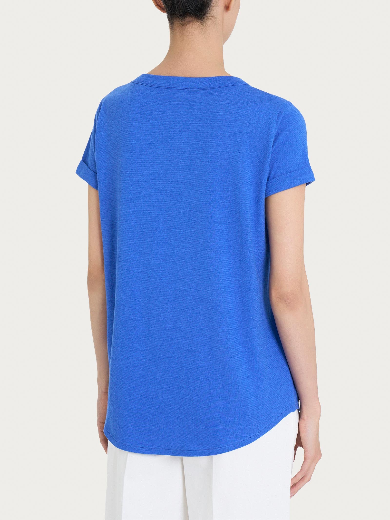 Maglietta con Scollo a V in slub jersey di cotone - Dazzling Blue - Image 2