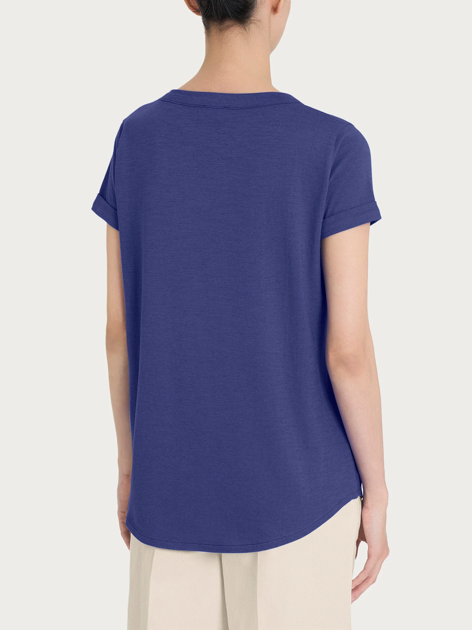 Maglietta con Scollo a V in slub jersey di cotone - Skipper Blue - Image 2