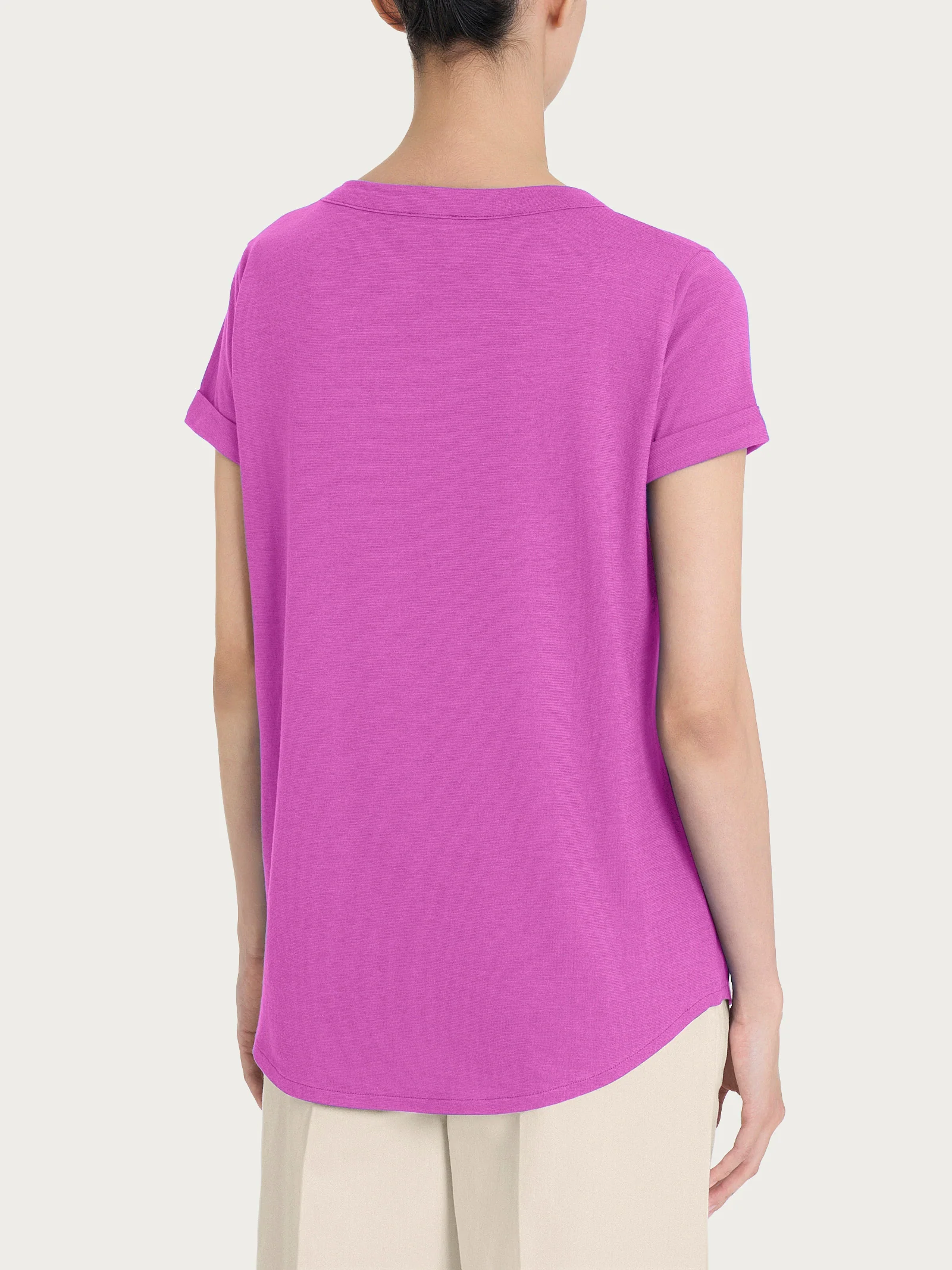 Maglietta con Scollo a V in slub jersey di cotone - Cattleya Orchid - Image 2