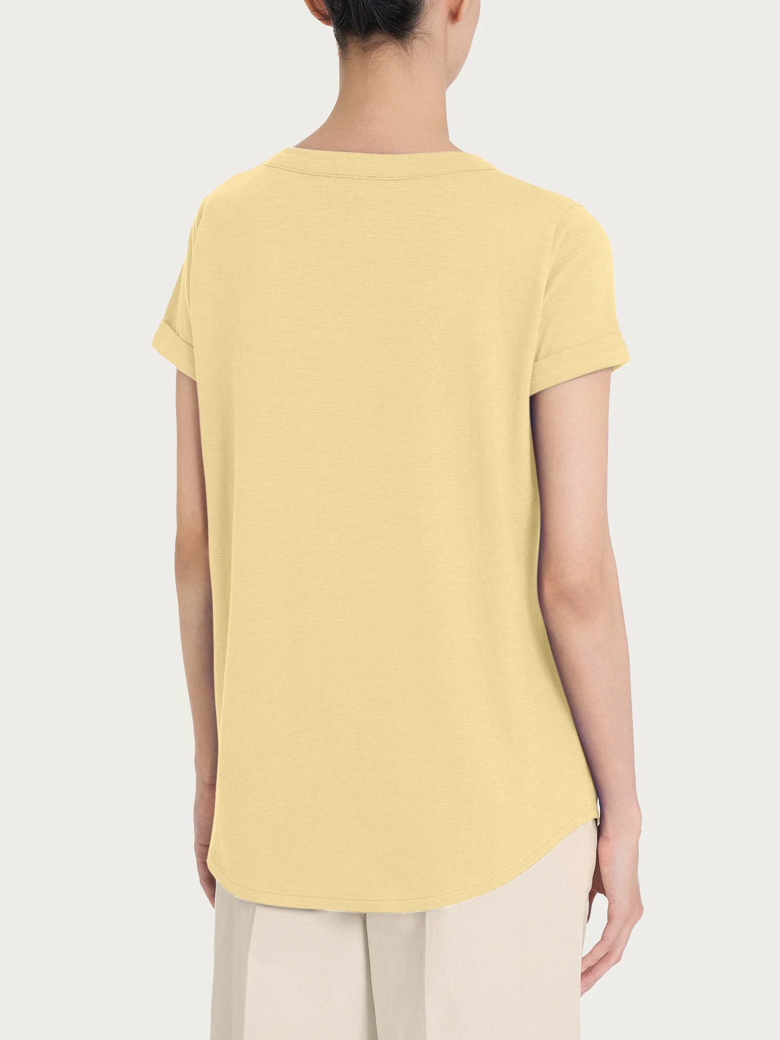 Maglietta con Scollo a V in slub jersey di cotone - Pale Banana - Image 2