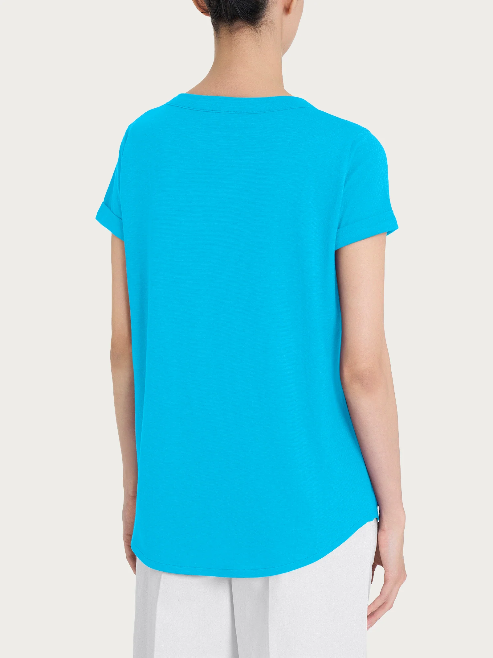 Maglietta con Scollo a V in slub jersey di cotone - Aquarius - Image 2