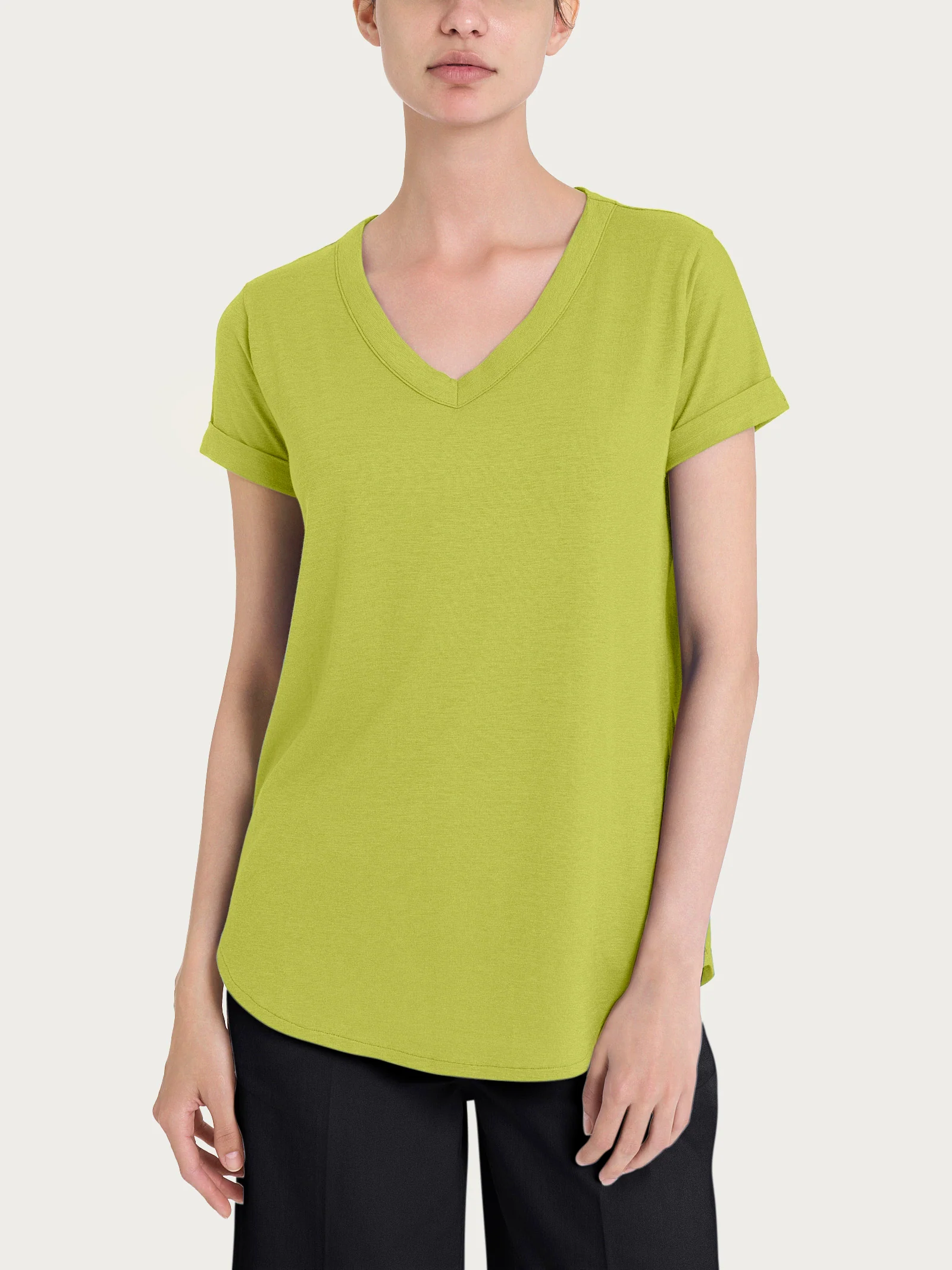 Maglietta con Scollo a V in slub jersey di cotone - Grenoble Green