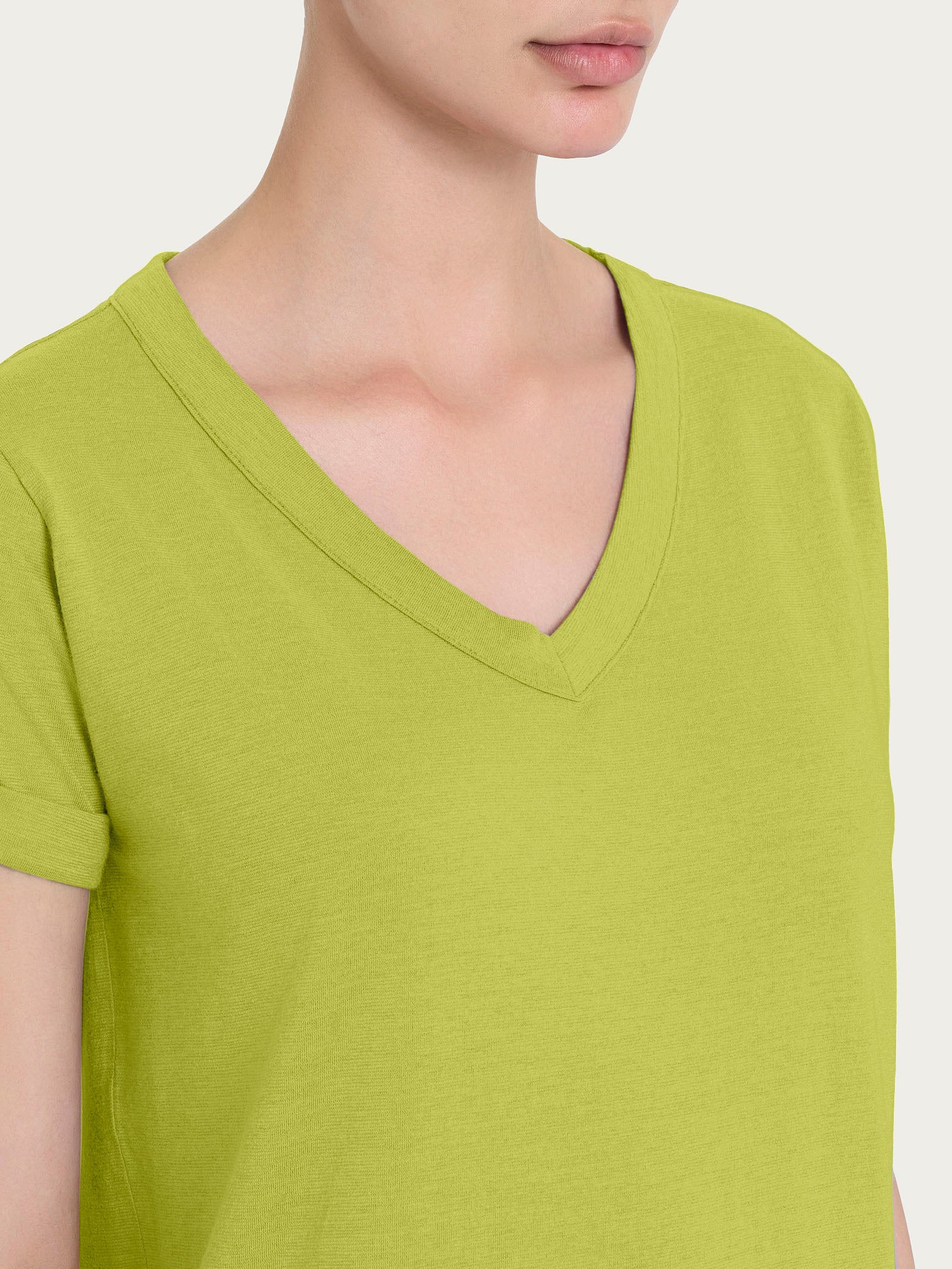 Maglietta con Scollo a V in slub jersey di cotone - Grenoble Green - Image 3