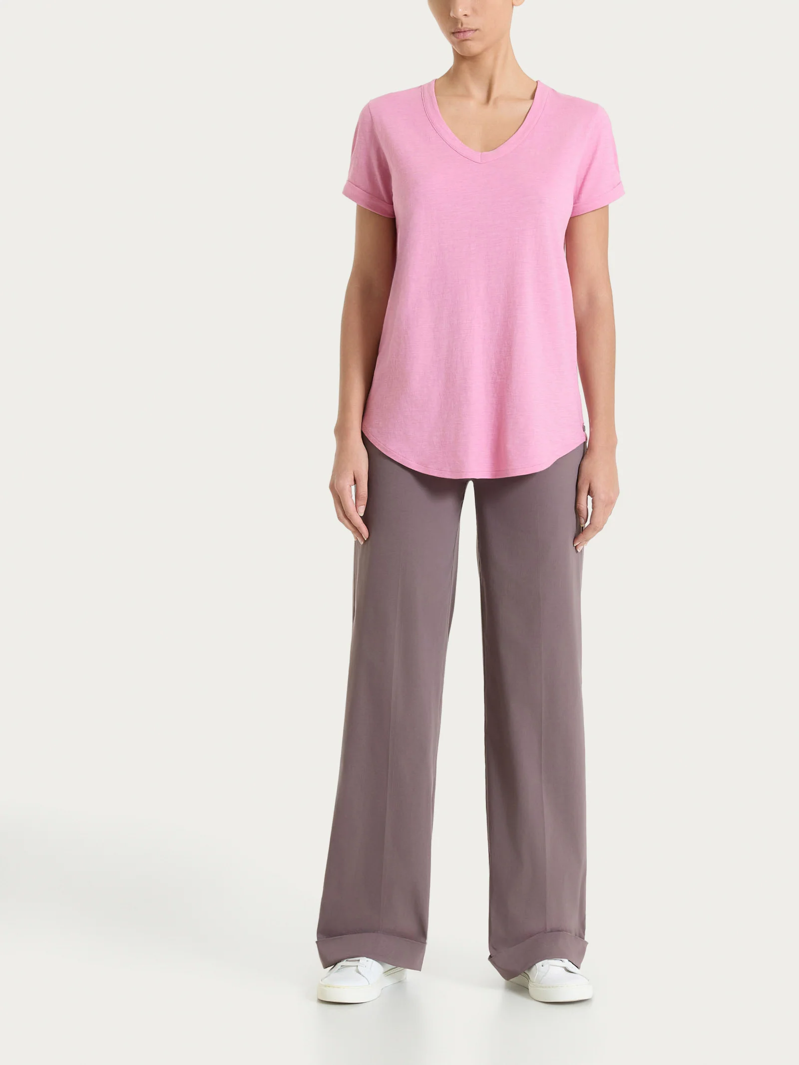 Maglietta con Scollo a V in slub jersey di cotone - Cashmere Rose - Image 5