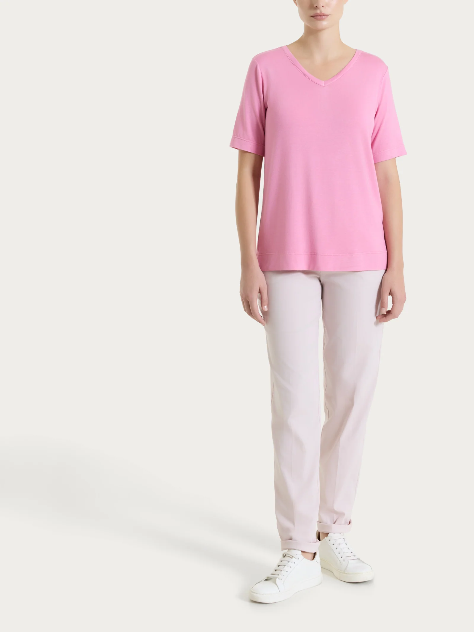 Maglietta con scollo a V in Viscosa Summer - Cashmere Rose - Image 5