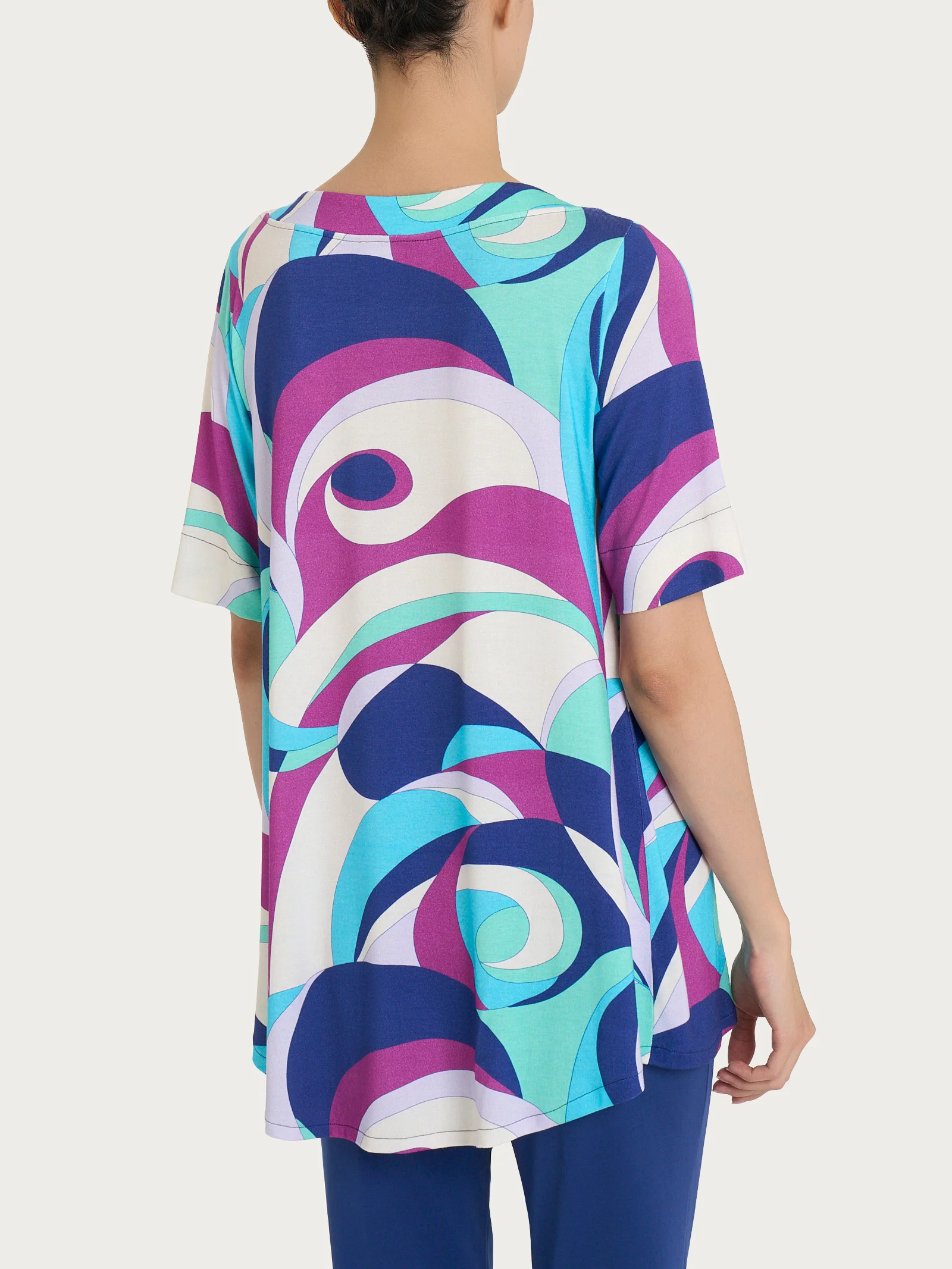Maglietta con scollo squadrato e waves pattern in Viscosa Summer - Fant. Pool Blue - Image 2