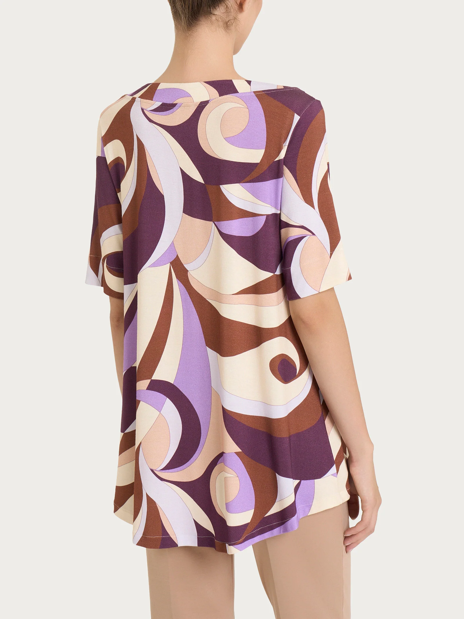 Maglietta con scollo squadrato e waves pattern in Viscosa Summer - Fant. Plum Perfect - Image 2
