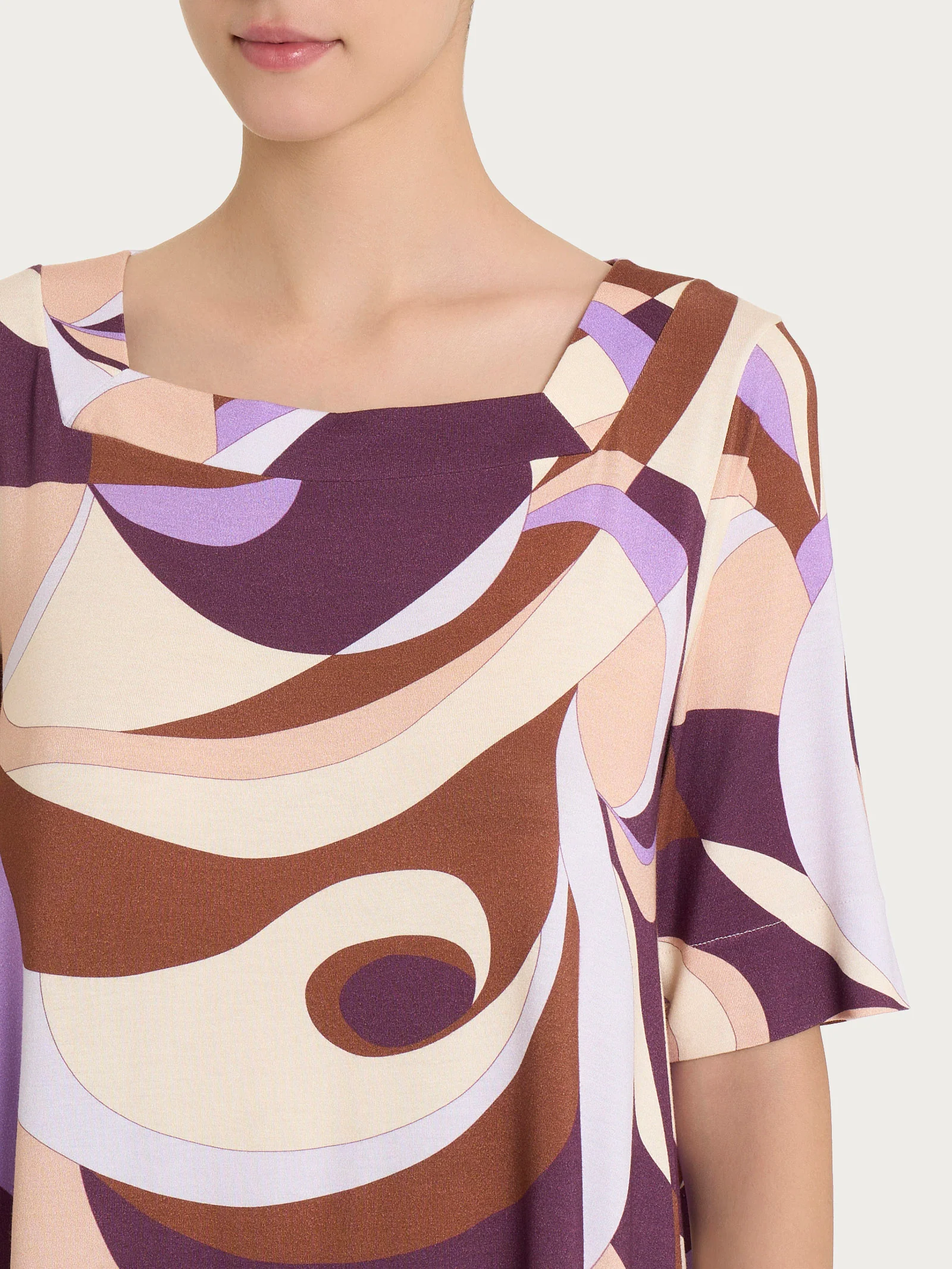 Maglietta con scollo squadrato e waves pattern in Viscosa Summer - Fant. Plum Perfect - Image 3