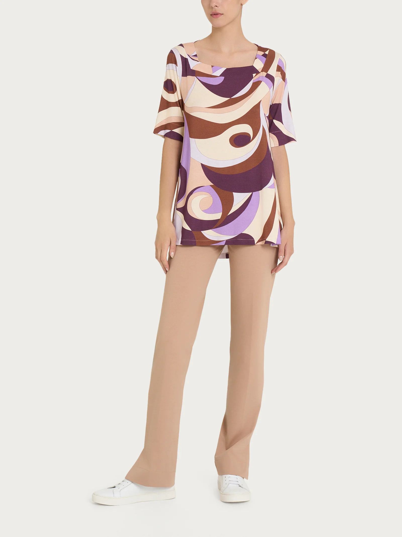 Maglietta con scollo squadrato e waves pattern in Viscosa Summer - Fant. Plum Perfect - Image 4