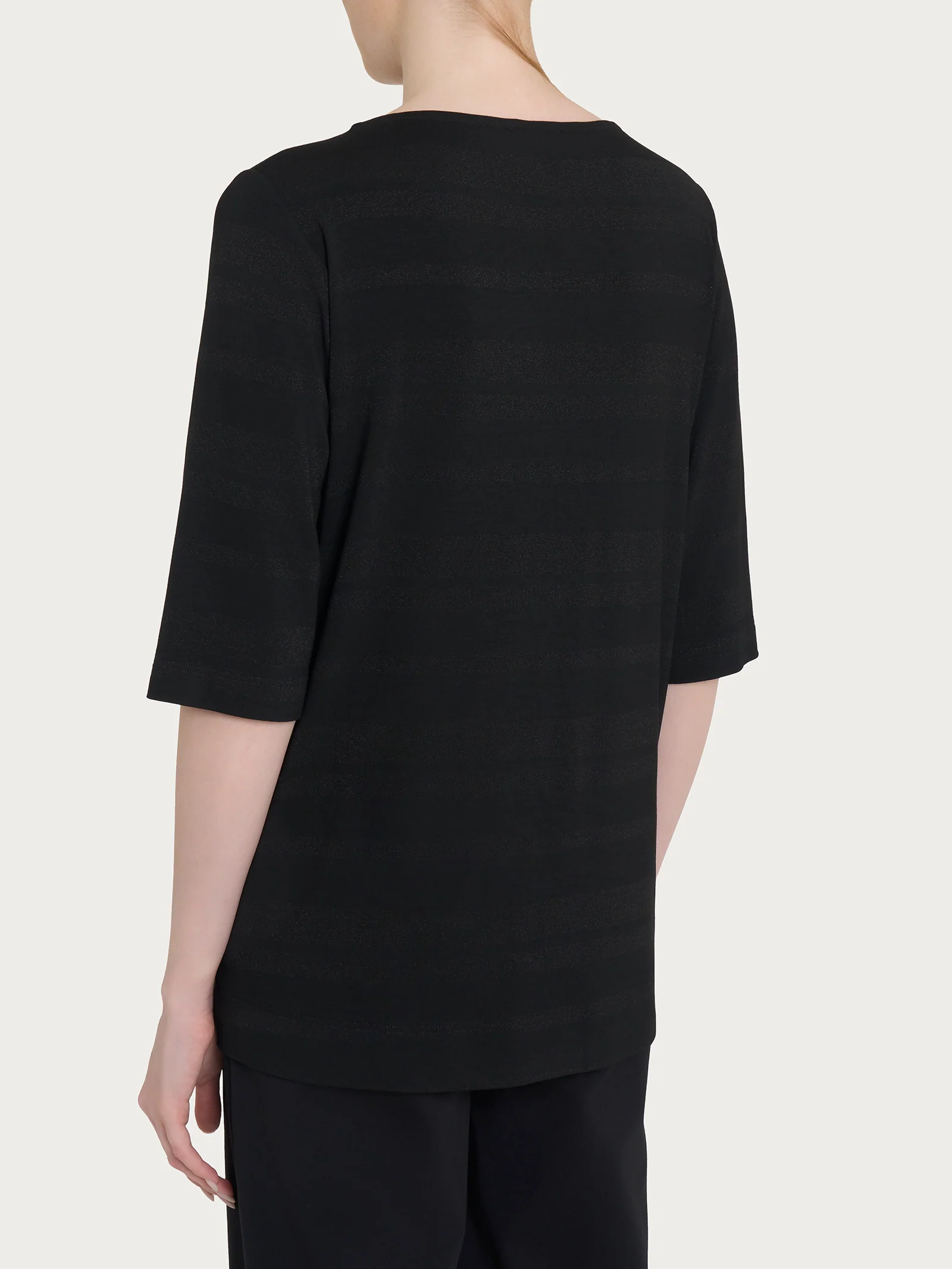 Maglietta con stripes in Viscosa Summer e Lurex - Nero - Image 2