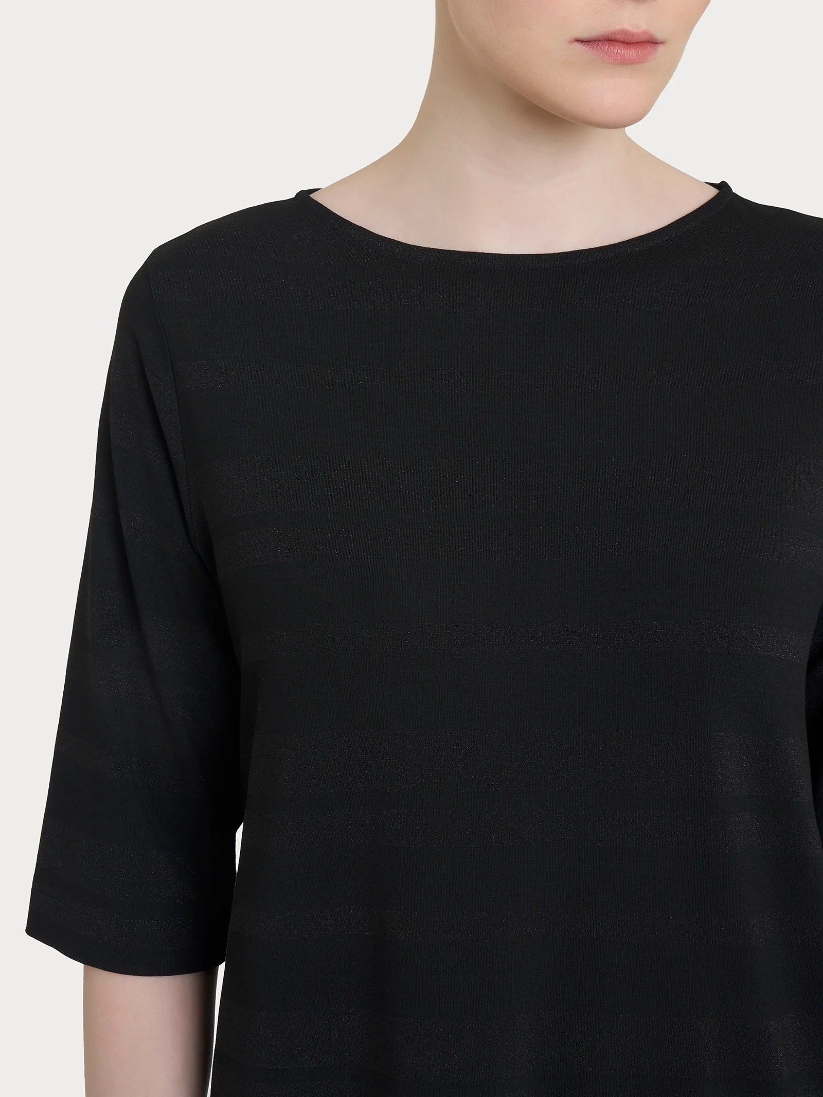 Maglietta con stripes in Viscosa Summer e Lurex - Nero - Image 3