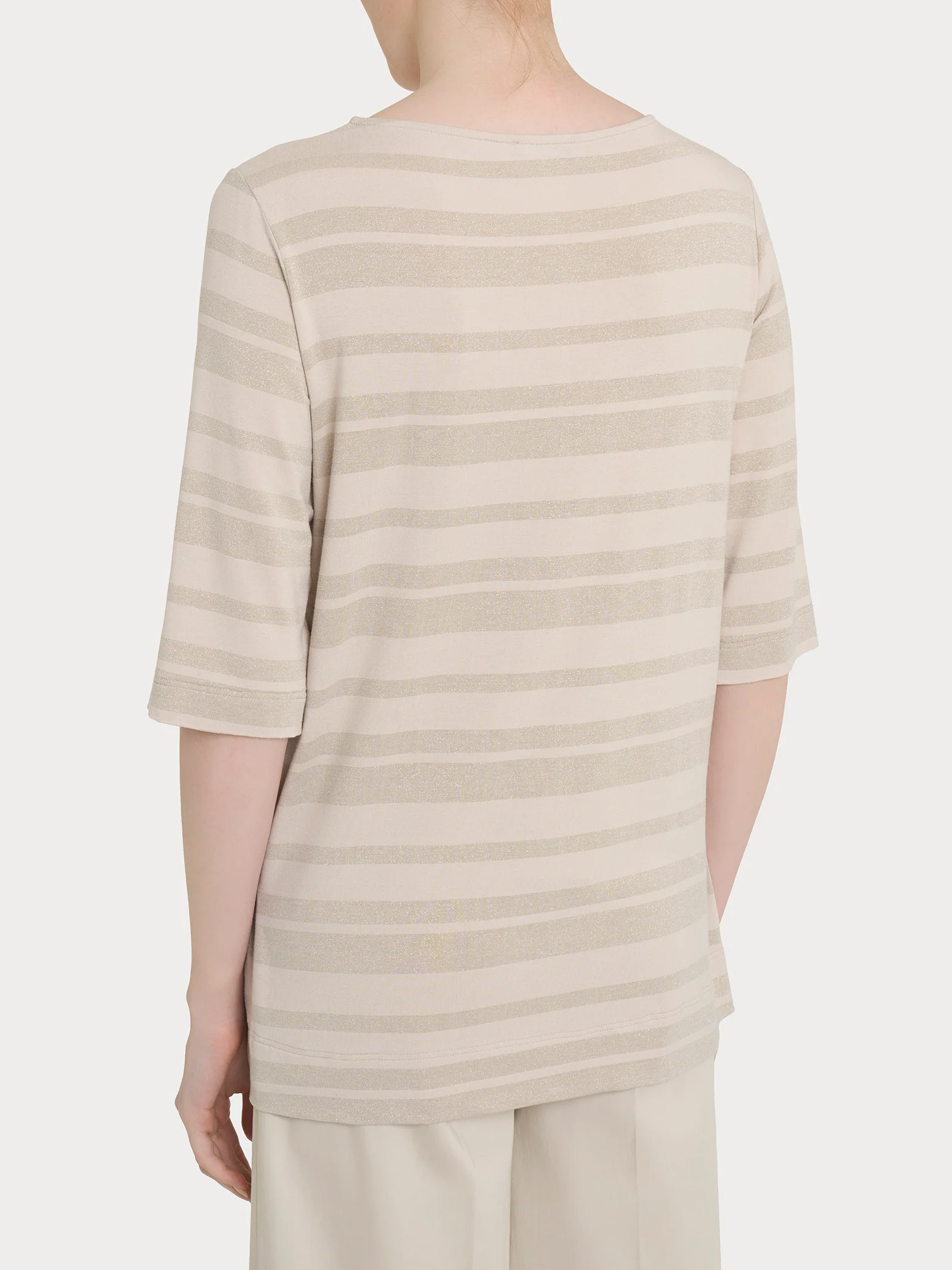 Maglietta con stripes in Viscosa Summer e Lurex - Champignon - Image 2