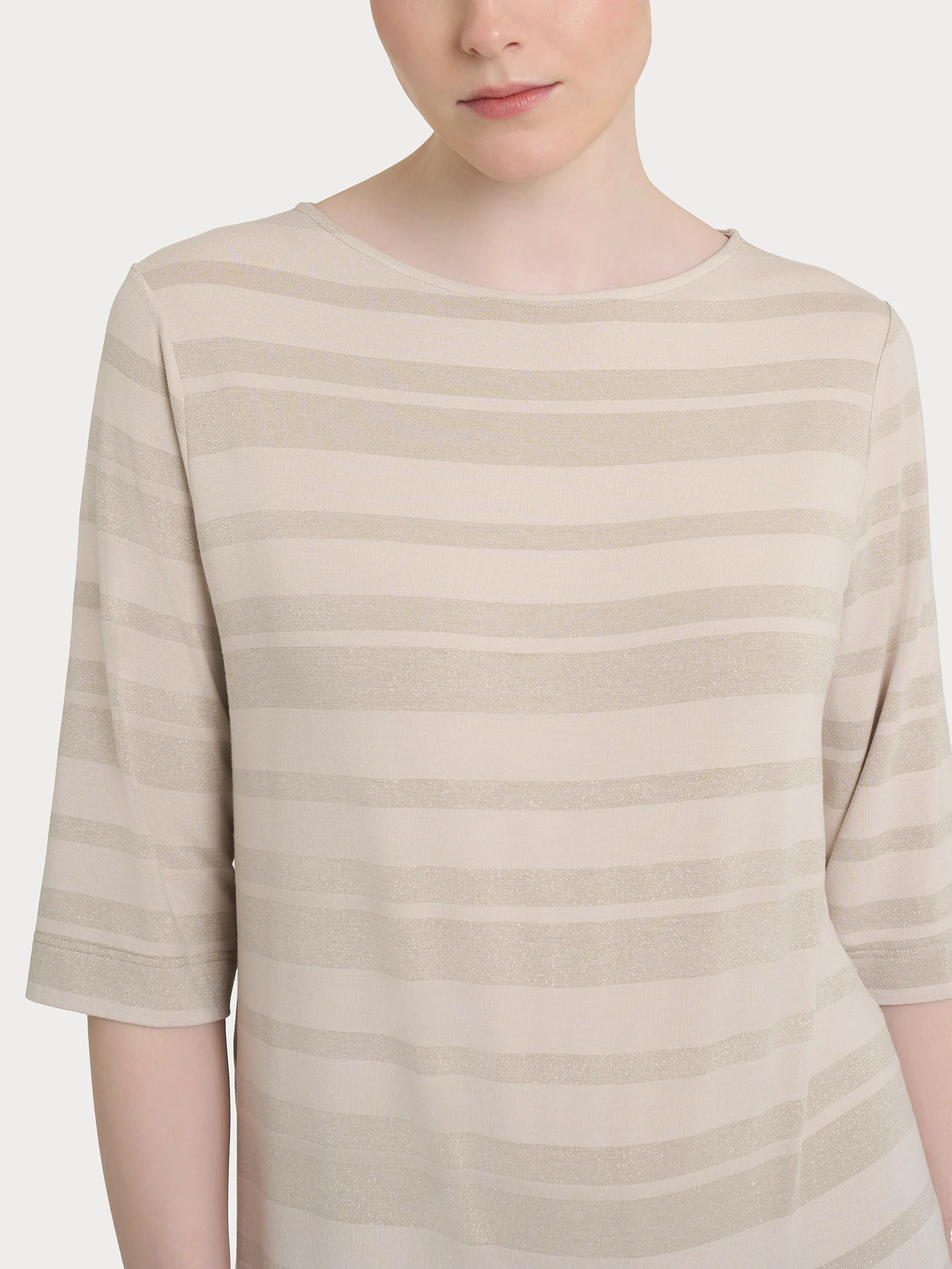 Maglietta con stripes in Viscosa Summer e Lurex - Champignon - Image 3