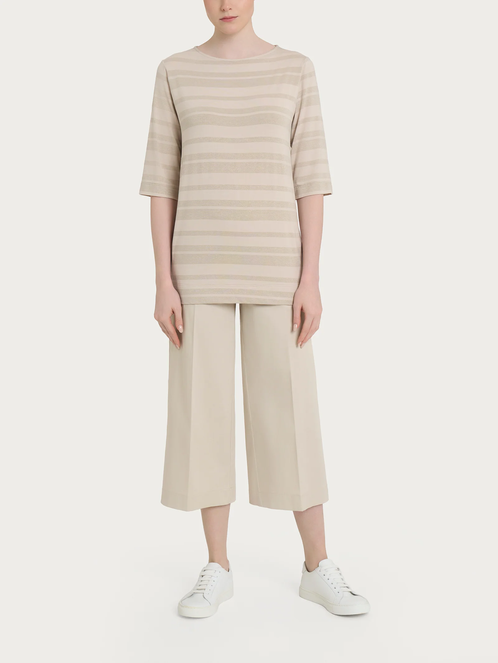 Maglietta con stripes in Viscosa Summer e Lurex - Champignon - Image 4