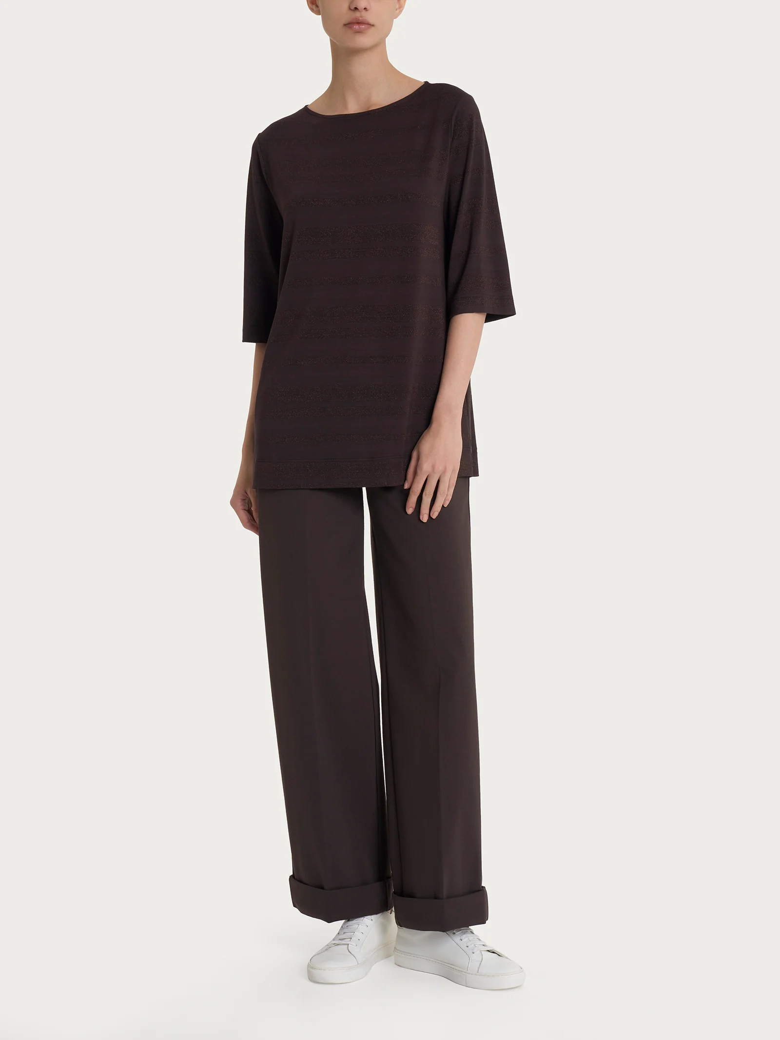 Maglietta con stripes in Viscosa Summer e Lurex - Chocolate Torte - Image 4