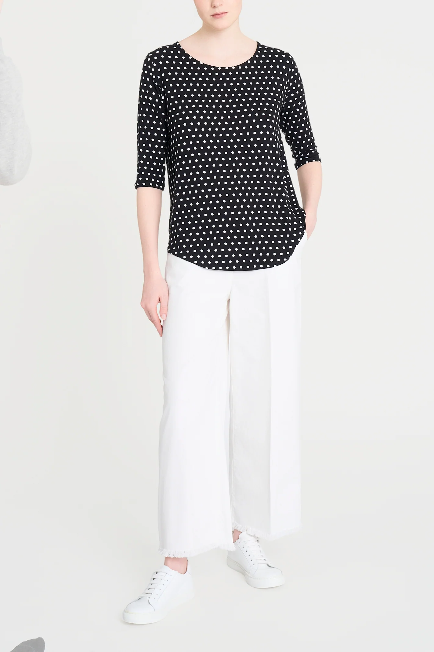 Maglietta girocollo con dots in Viscosa Summer - Fant.Nero - Image 4