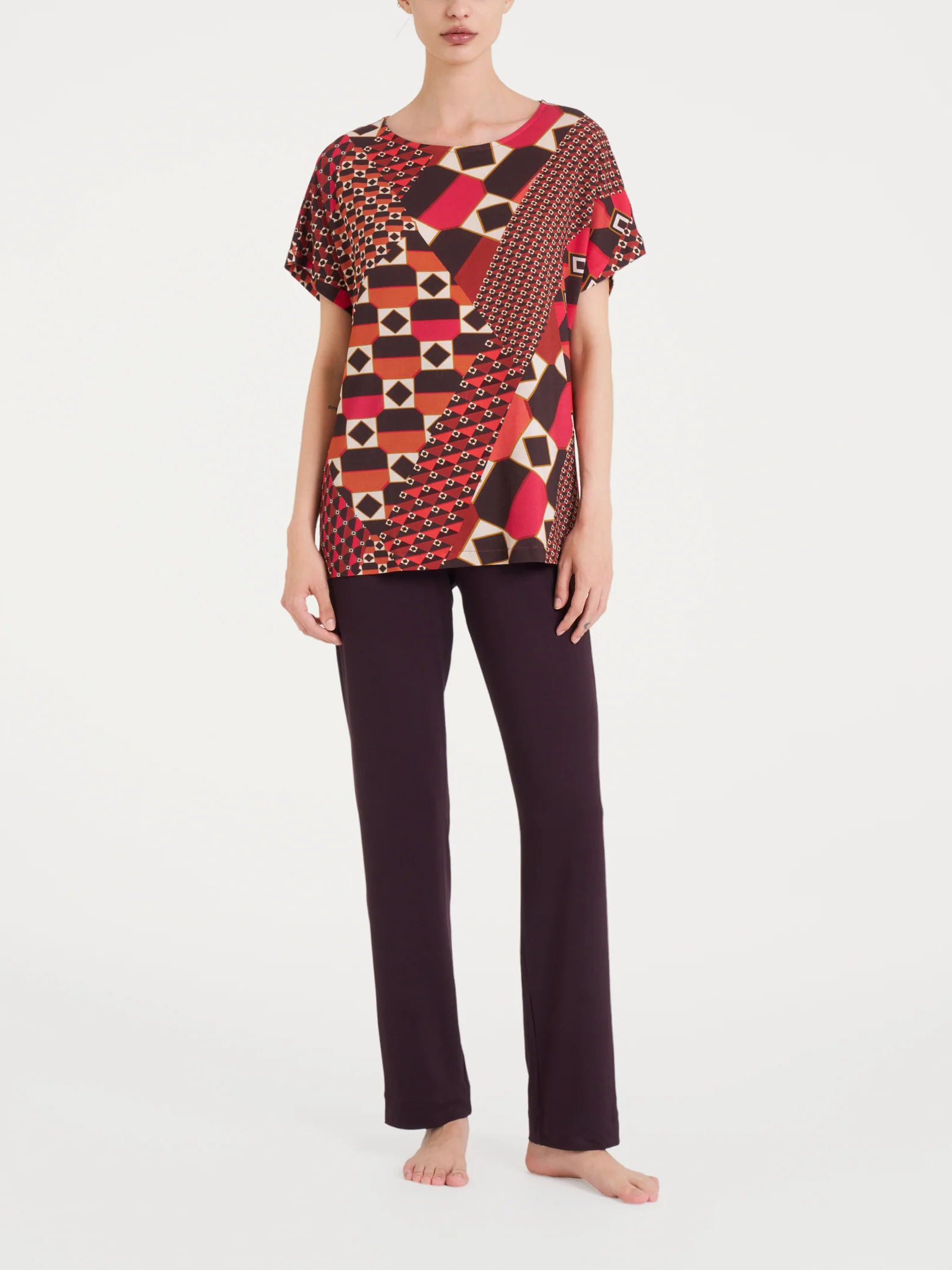 Maglietta girocollo con geometric pattern in Viscosa Summer  - Fant. Spice Route - Image 4