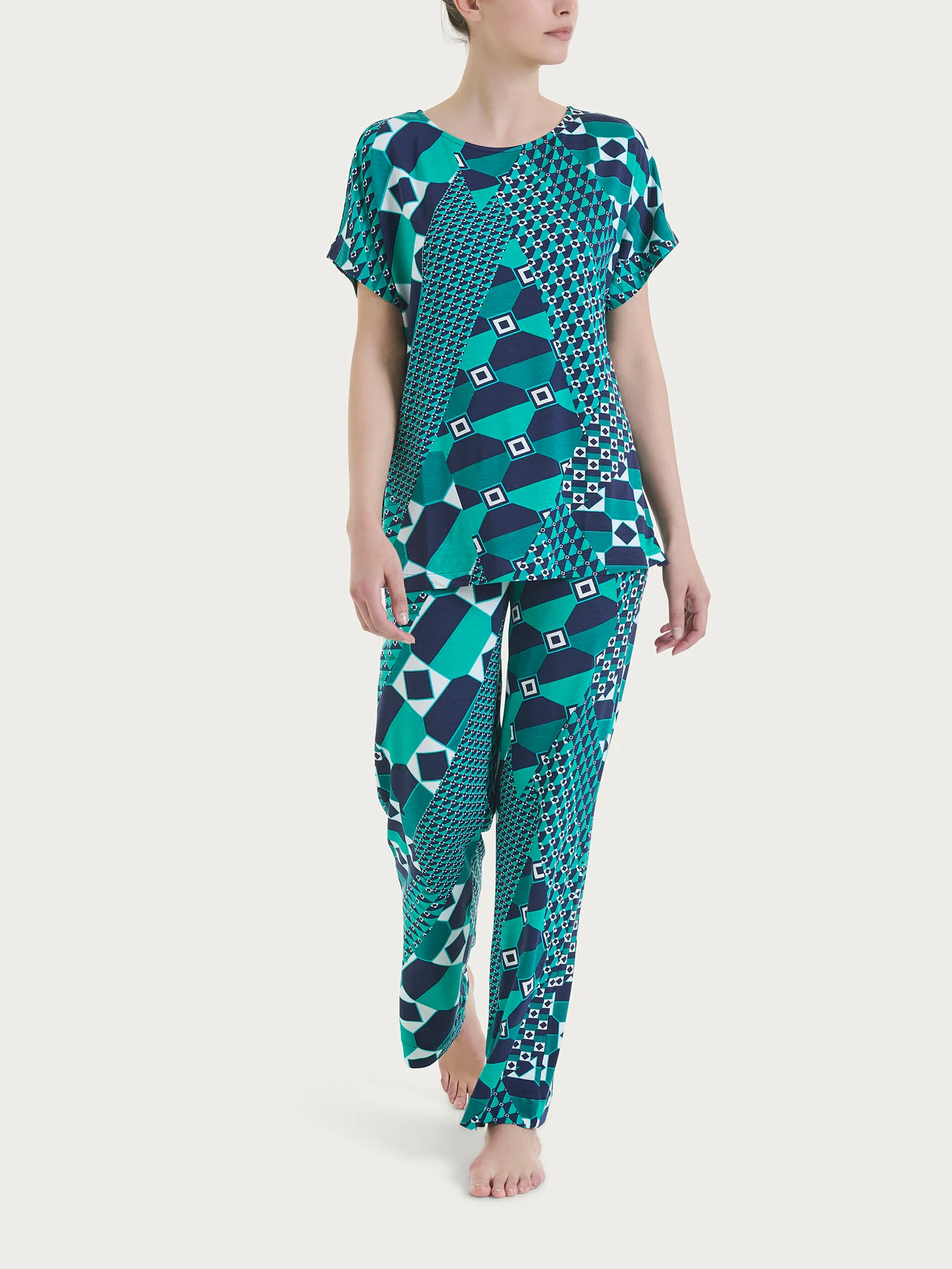 Maglietta girocollo con geometric pattern in Viscosa Summer  - Fant. Bayou - Image 4