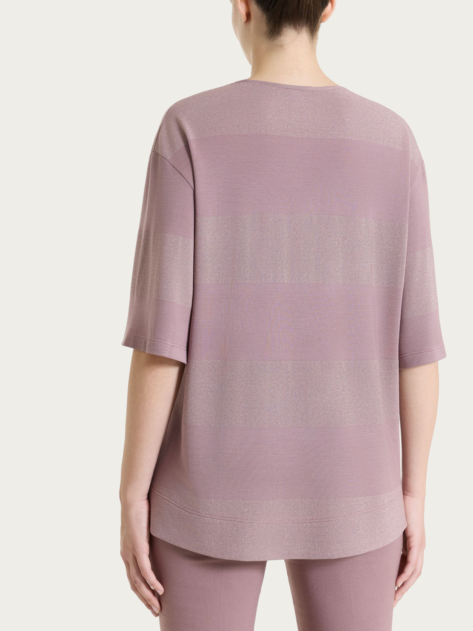 Maglietta girocollo con macro righe in Summer Light e Lurex - Fant. Twilight Mauve - Image 2
