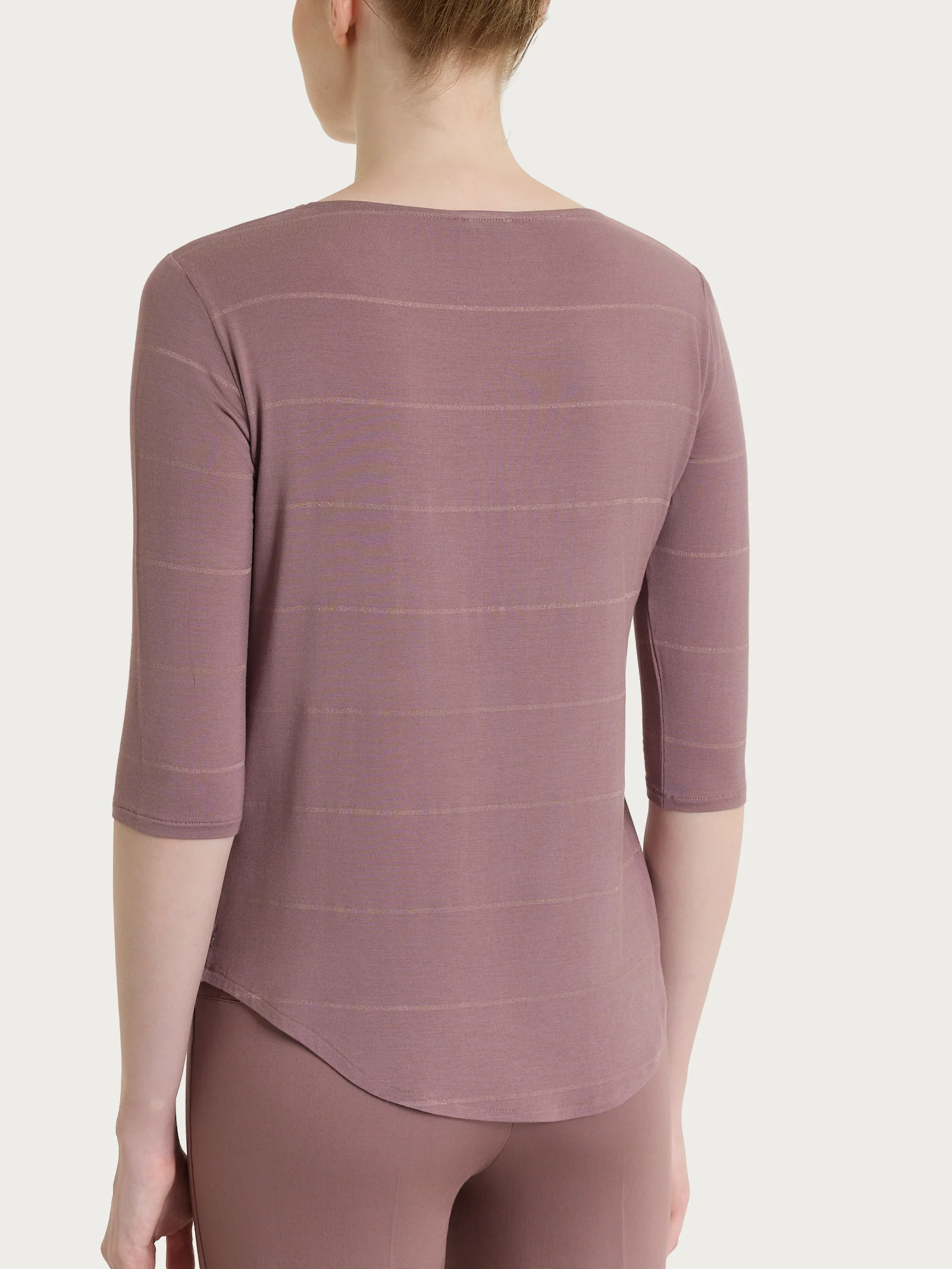 Maglietta girocollo con micro righe in Summer Light  - Fant. Twilight Mauve - Image 2