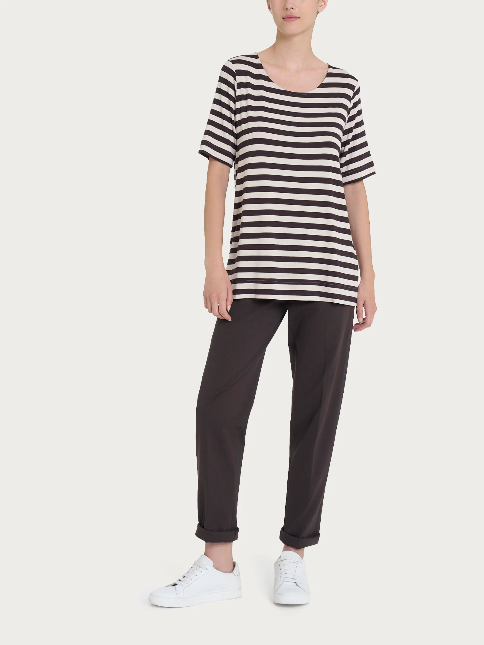 Maglietta girocollo con stripes in Viscosa Summer - Fant. Chocolate Torte Riga Pari - Image 4