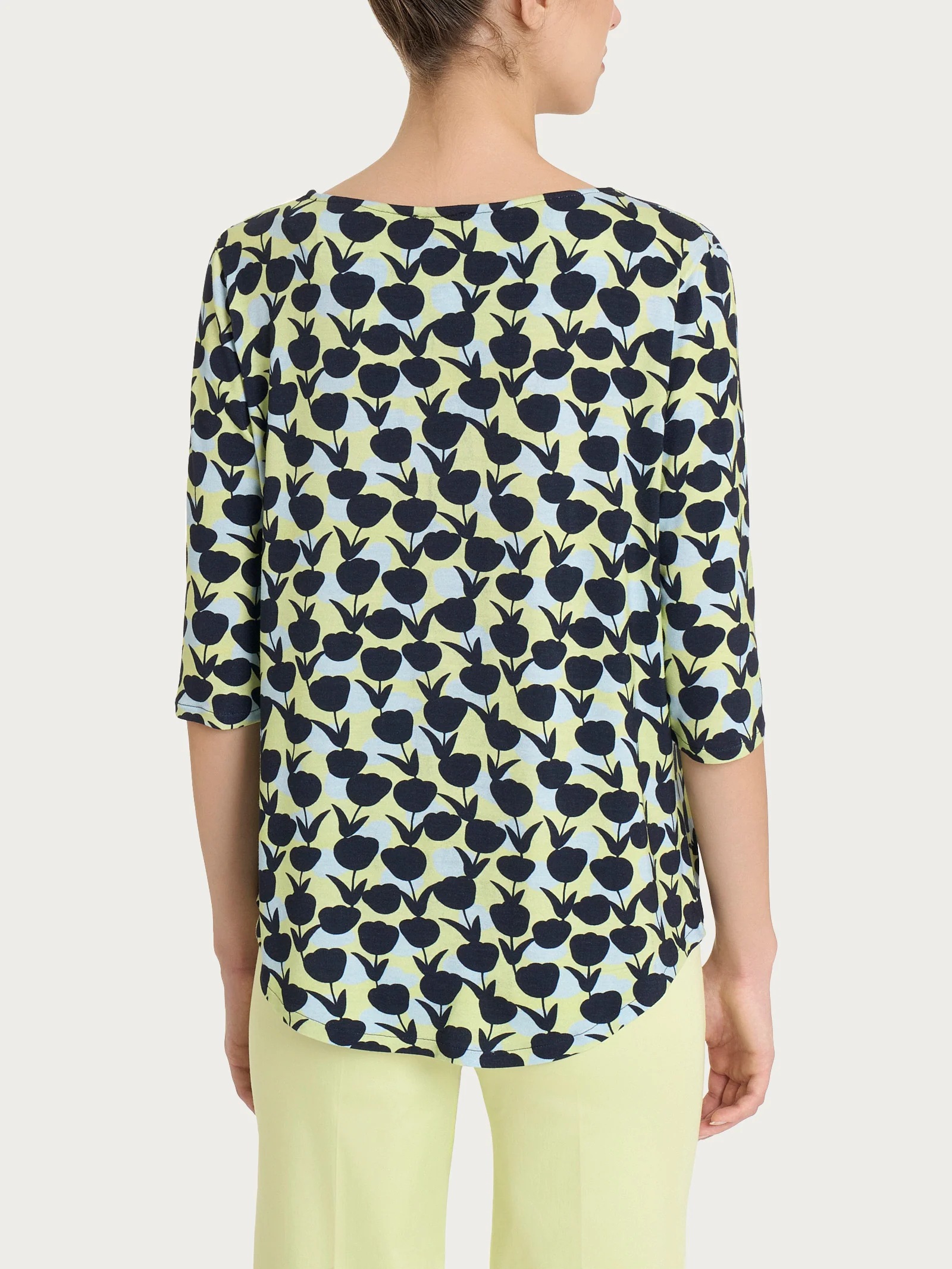 Maglietta girocollo con tulips pattern in Viscosa Summer - Fant. Shadow Lime - Image 2