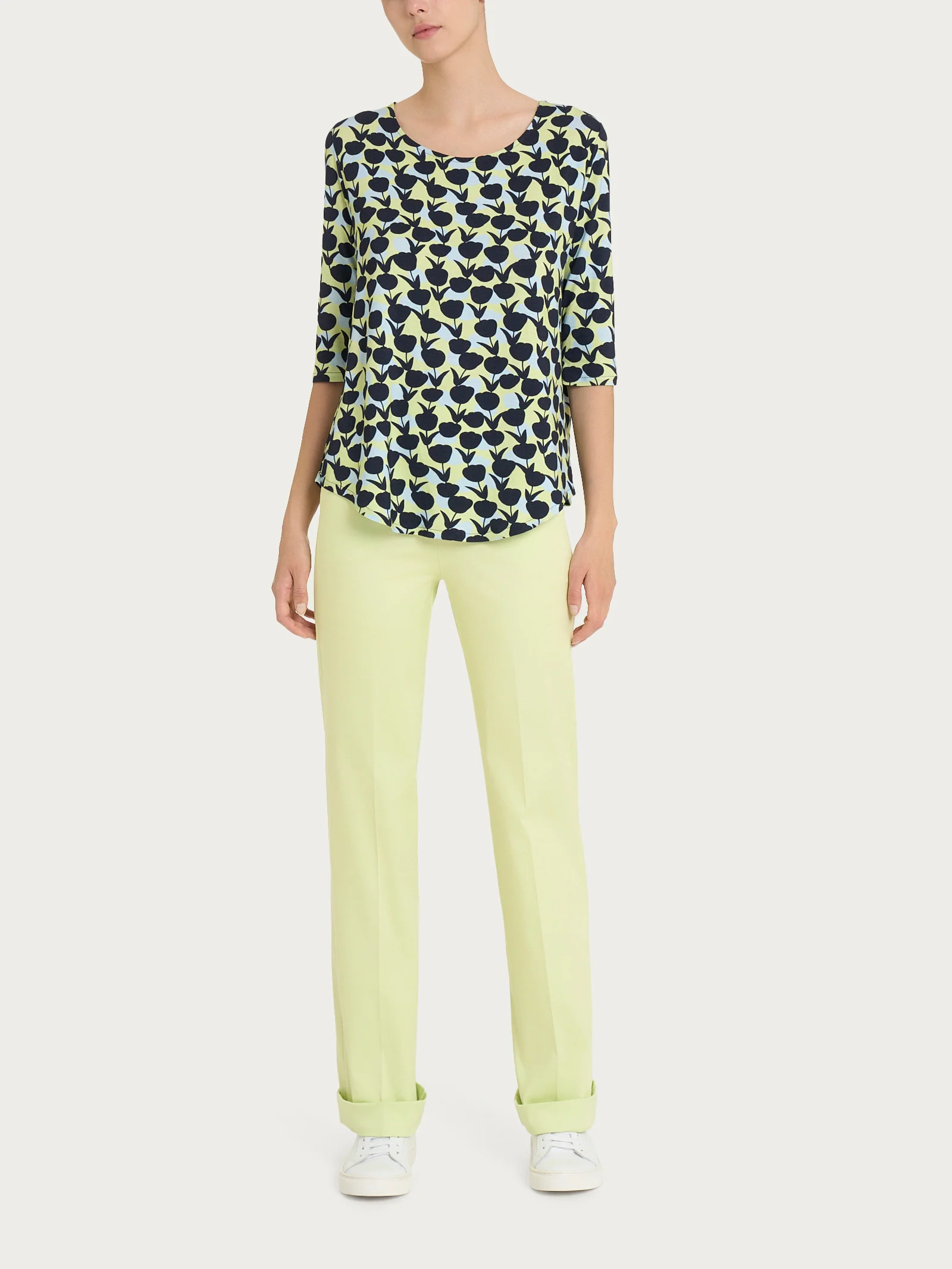 Maglietta girocollo con tulips pattern in Viscosa Summer - Fant. Shadow Lime - Image 4