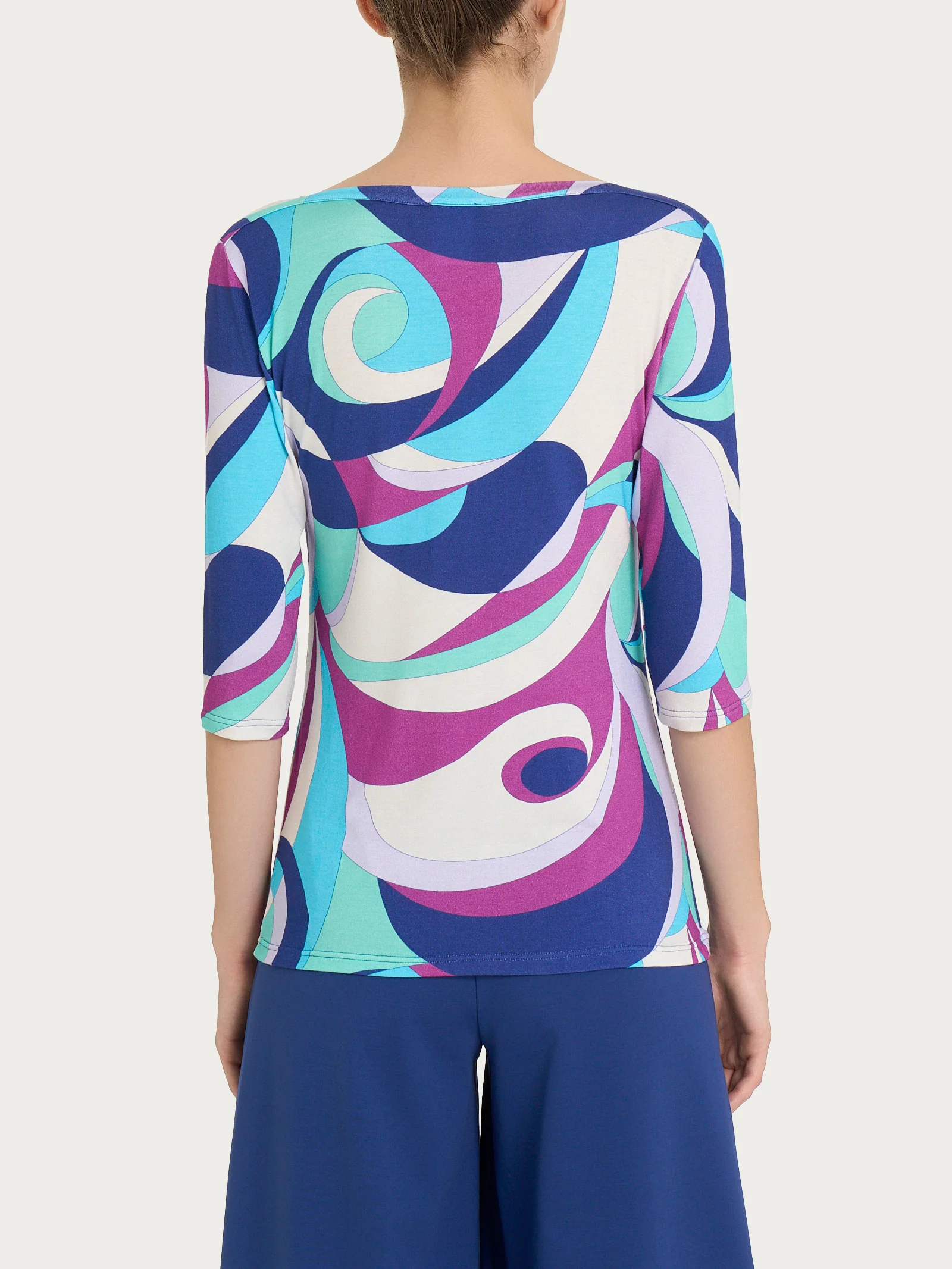 Maglietta girocollo con waves pattern in Viscosa Summer - Fant. Pool Blue - Image 2