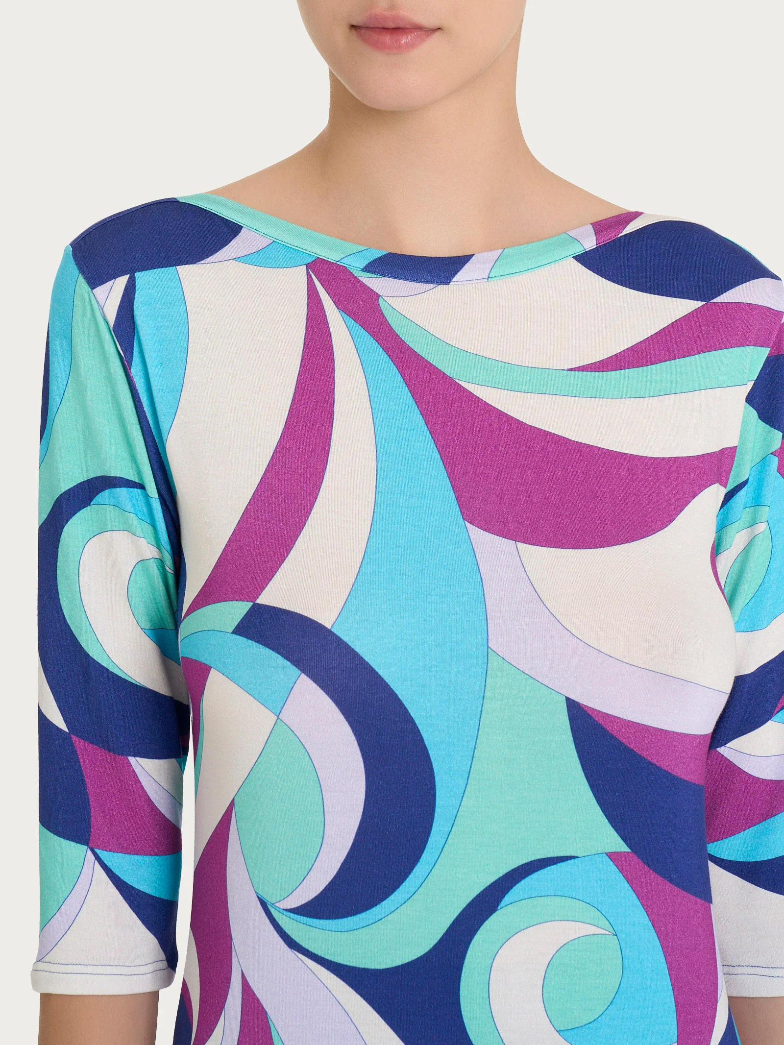 Maglietta girocollo con waves pattern in Viscosa Summer - Fant. Pool Blue - Image 3