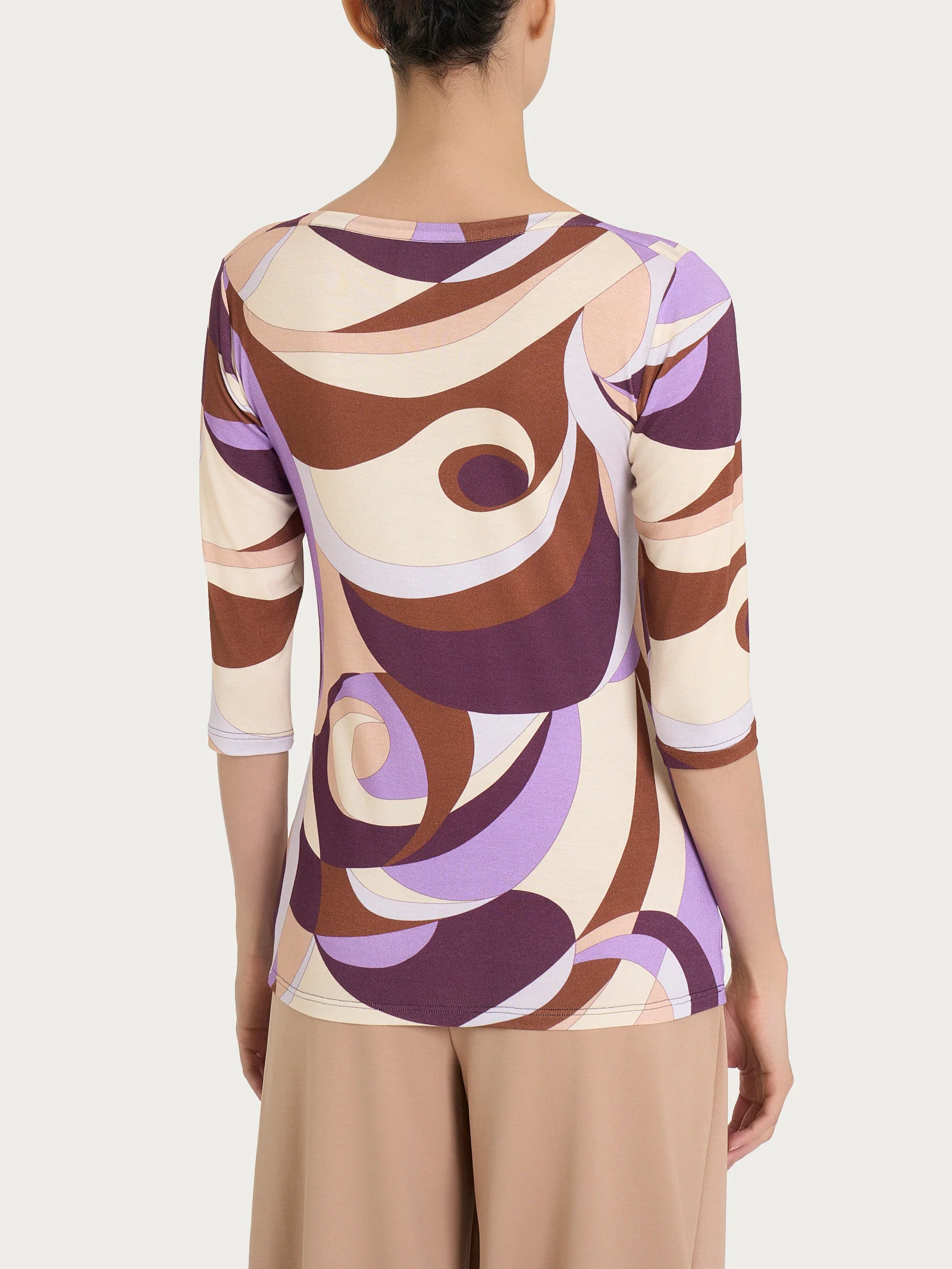 Maglietta girocollo con waves pattern in Viscosa Summer - Fant. Plum Perfect - Image 2