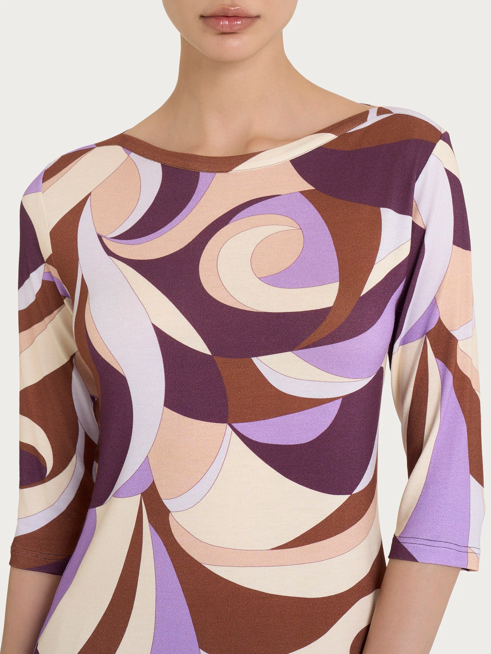 Maglietta girocollo con waves pattern in Viscosa Summer - Fant. Plum Perfect - Image 3