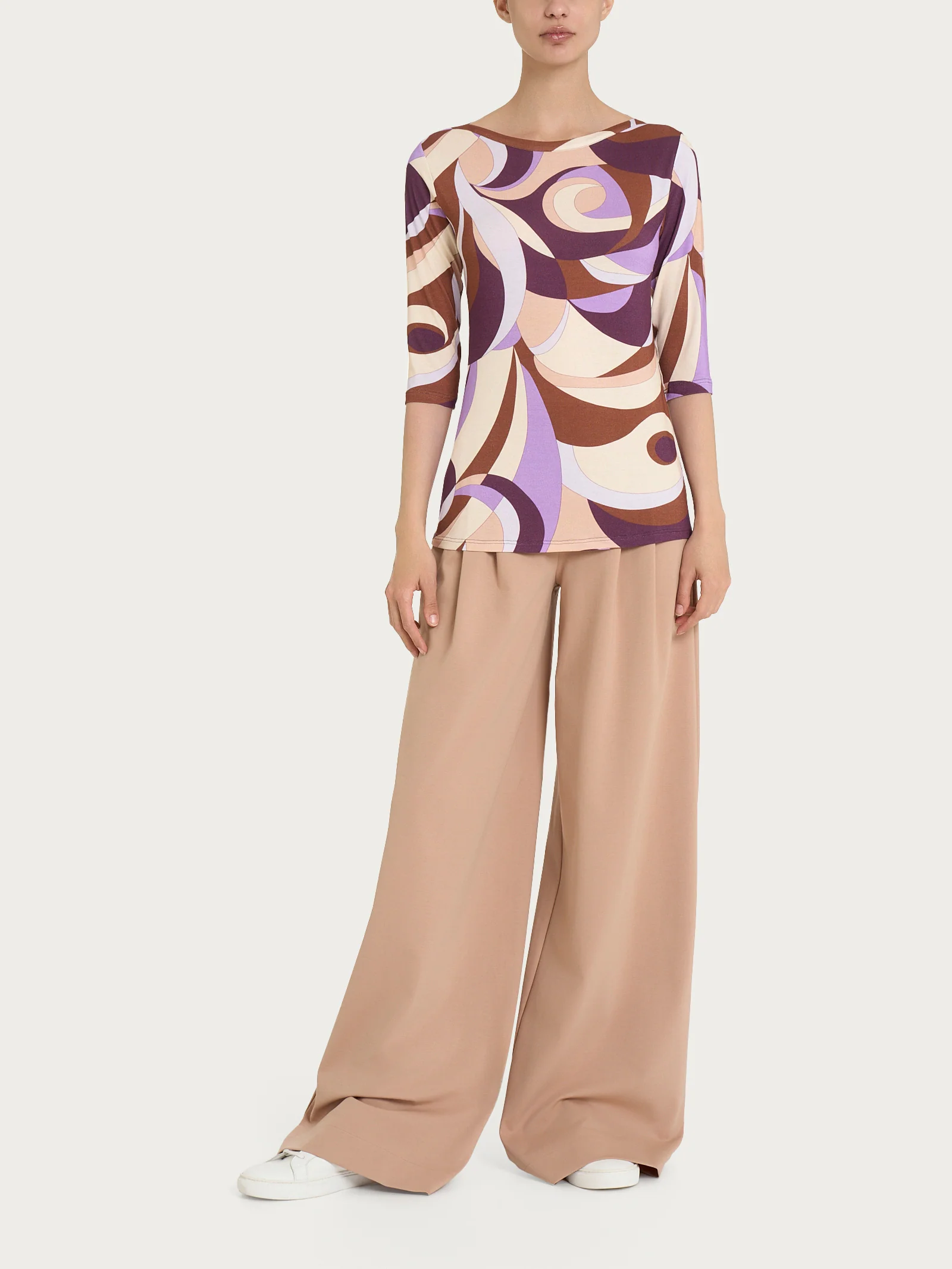 Maglietta girocollo con waves pattern in Viscosa Summer - Fant. Plum Perfect - Image 4