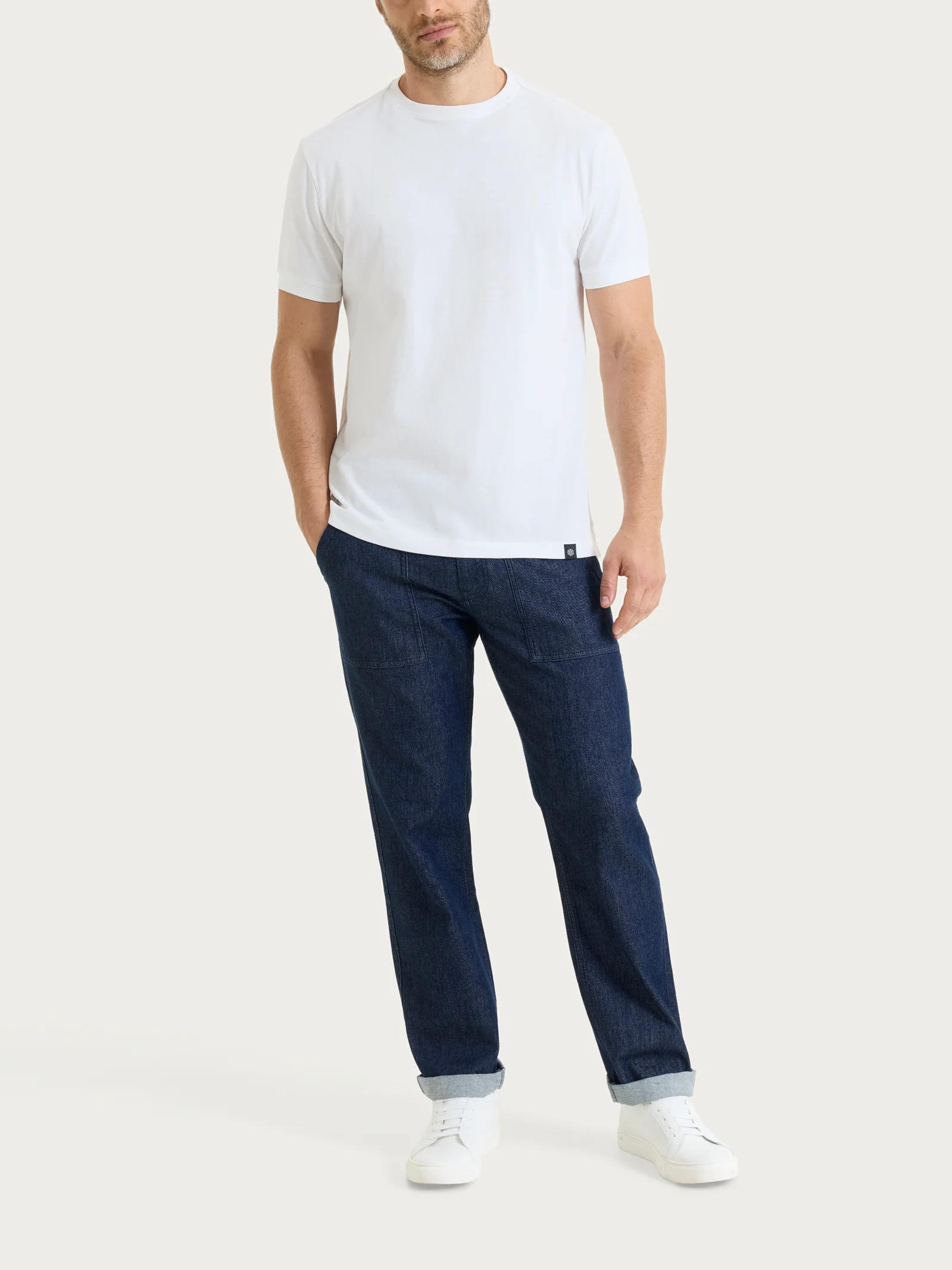 Maglietta girocollo in Eco Cotton Piquet Stretch - Bianco - Image 4