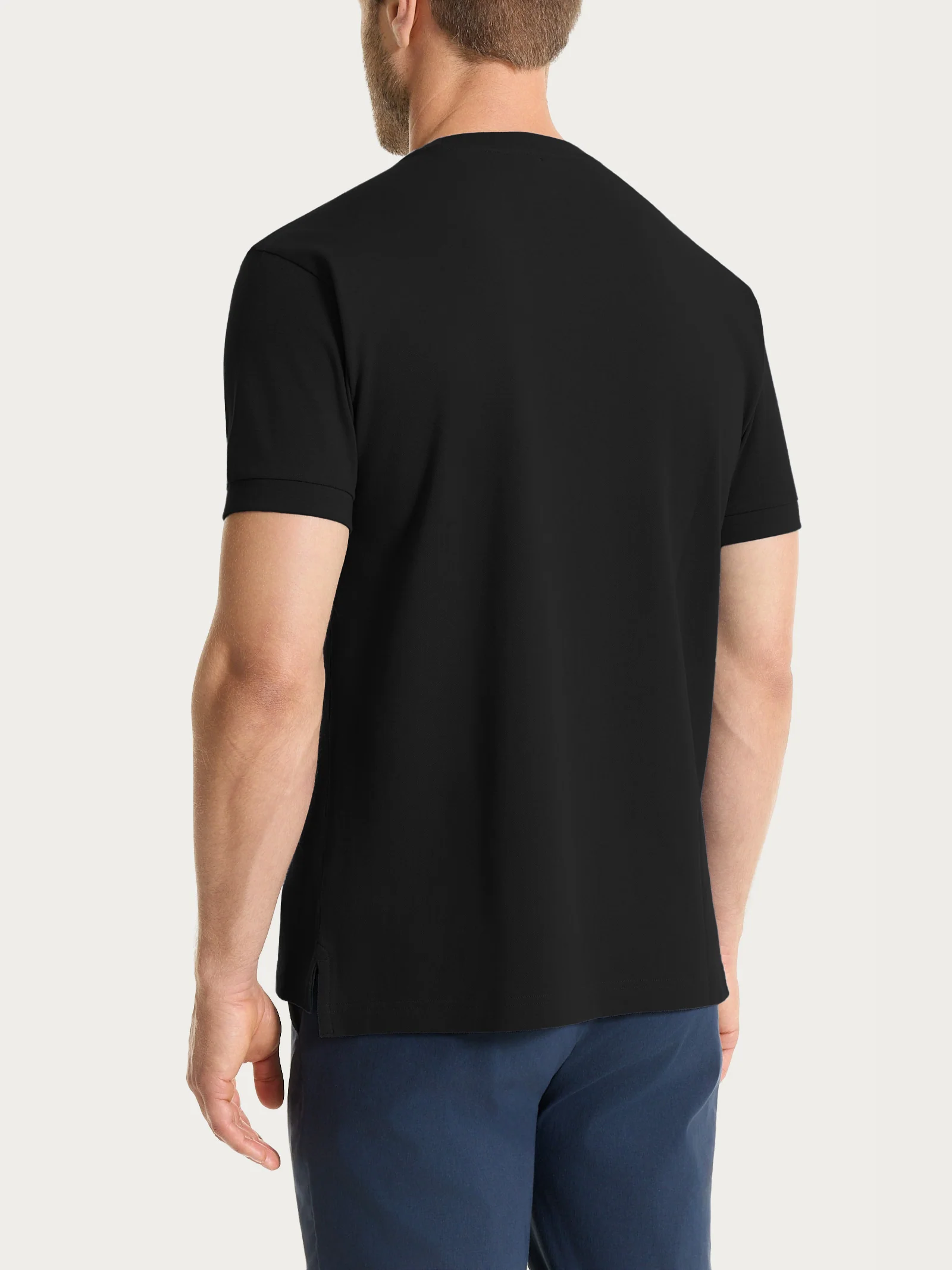 Maglietta girocollo in Eco Cotton Piquet Stretch - Nero - Image 2