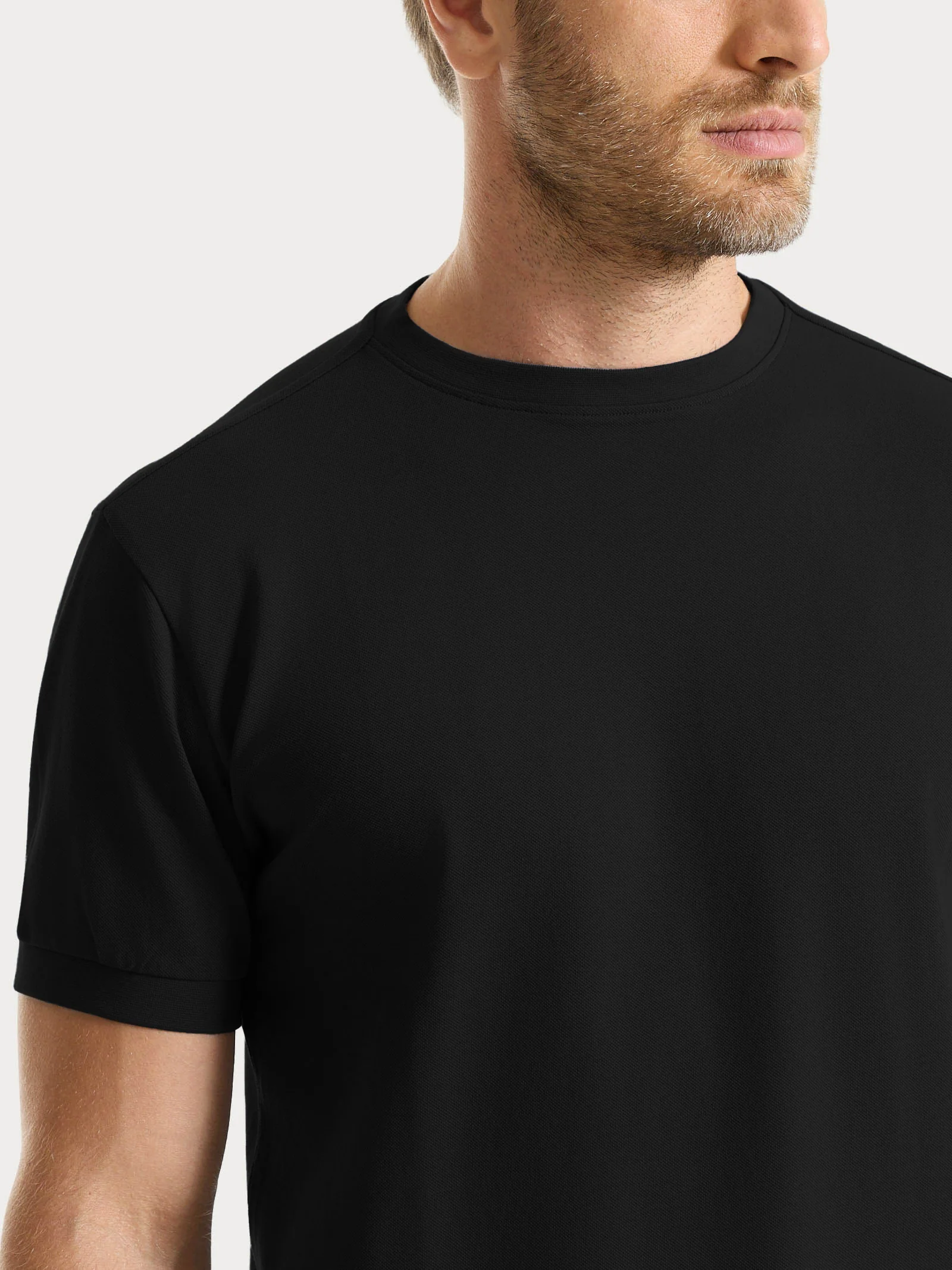 Maglietta girocollo in Eco Cotton Piquet Stretch - Nero - Image 3
