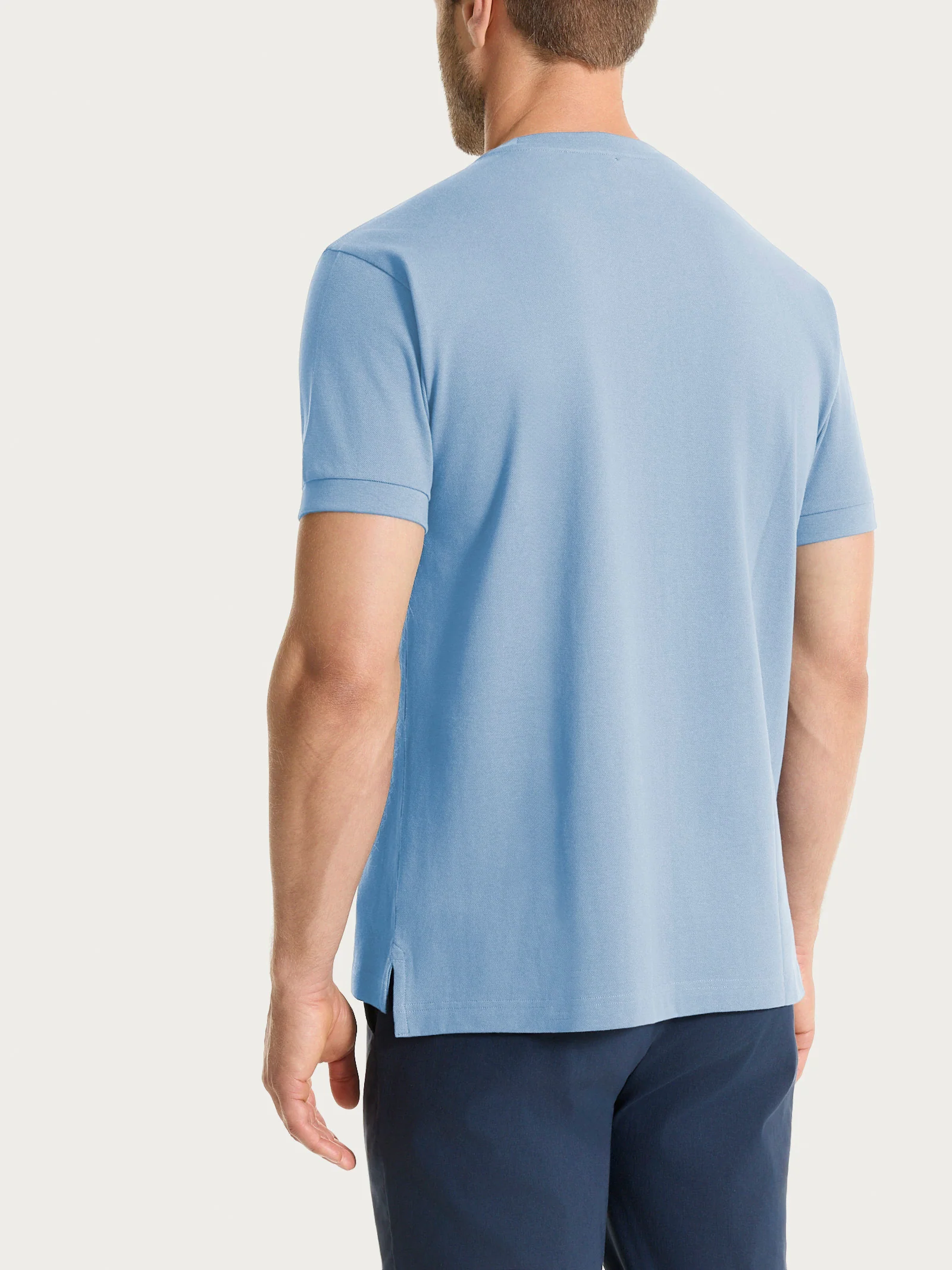 Maglietta girocollo in Eco Cotton Piquet Stretch - Dusty Blue - Image 2