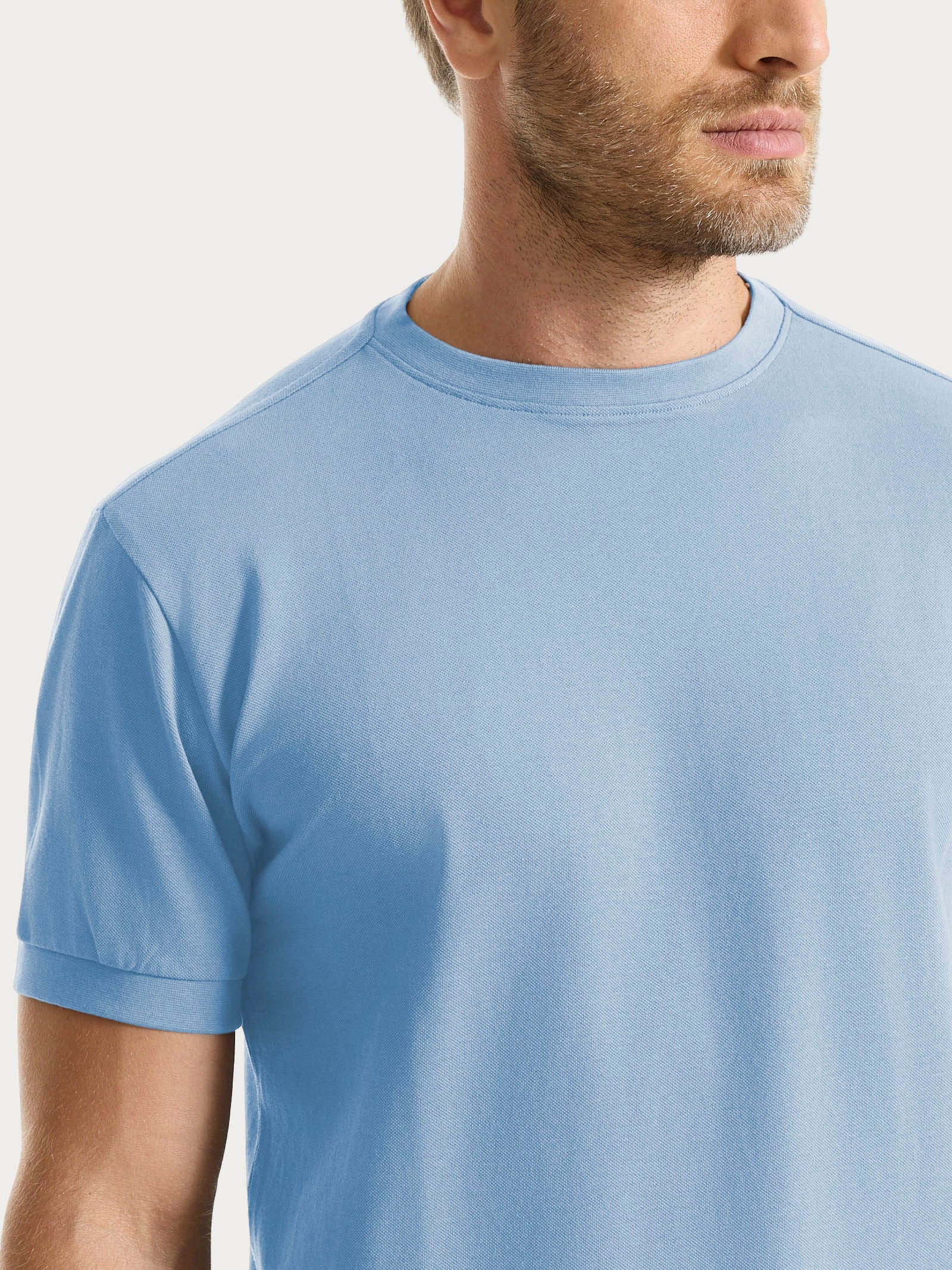 Maglietta girocollo in Eco Cotton Piquet Stretch - Dusty Blue - Image 3